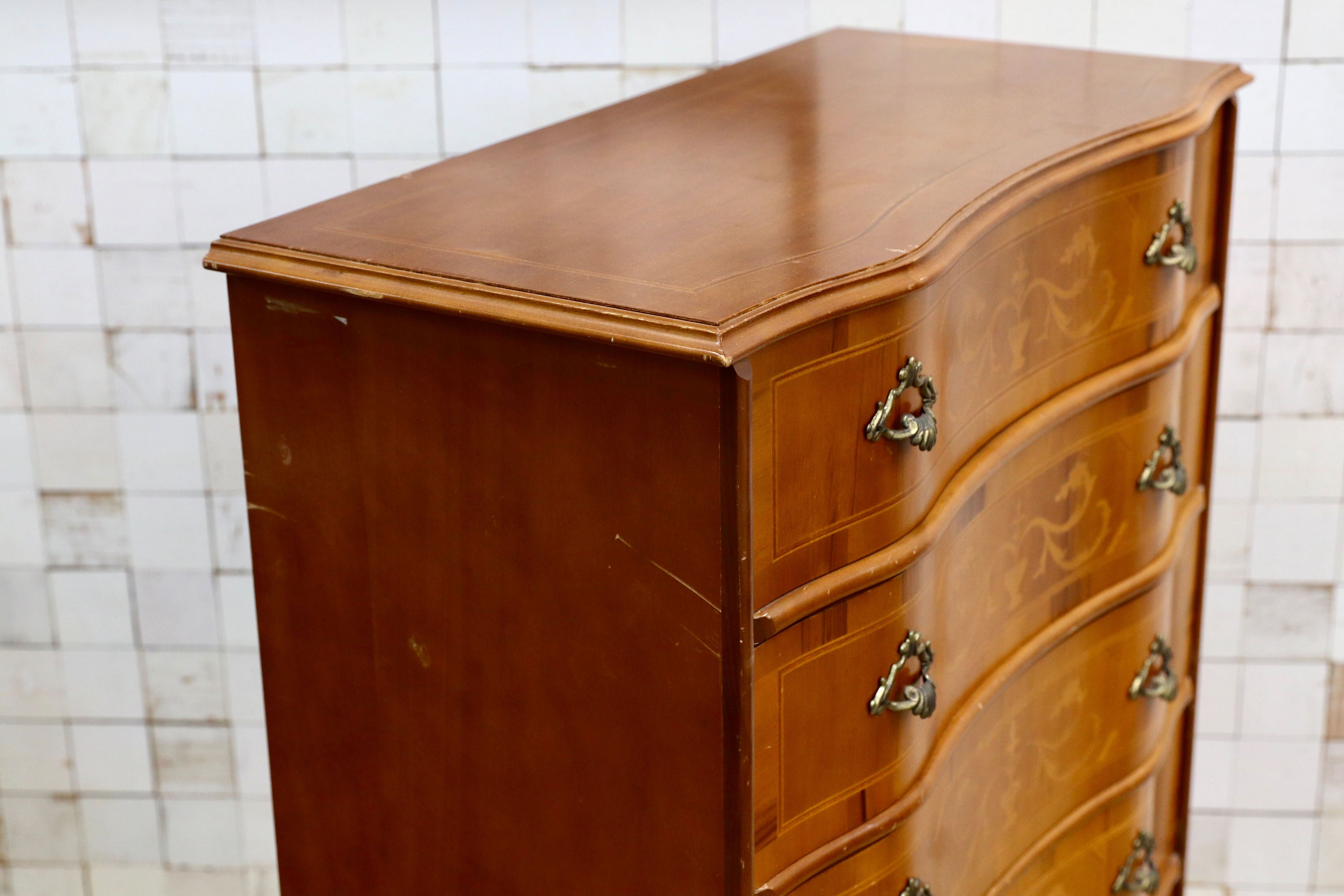 GMIK515○イタリア製 トールチェスト 引出し収納家具 象嵌細工 クラシック アンティーク 家具