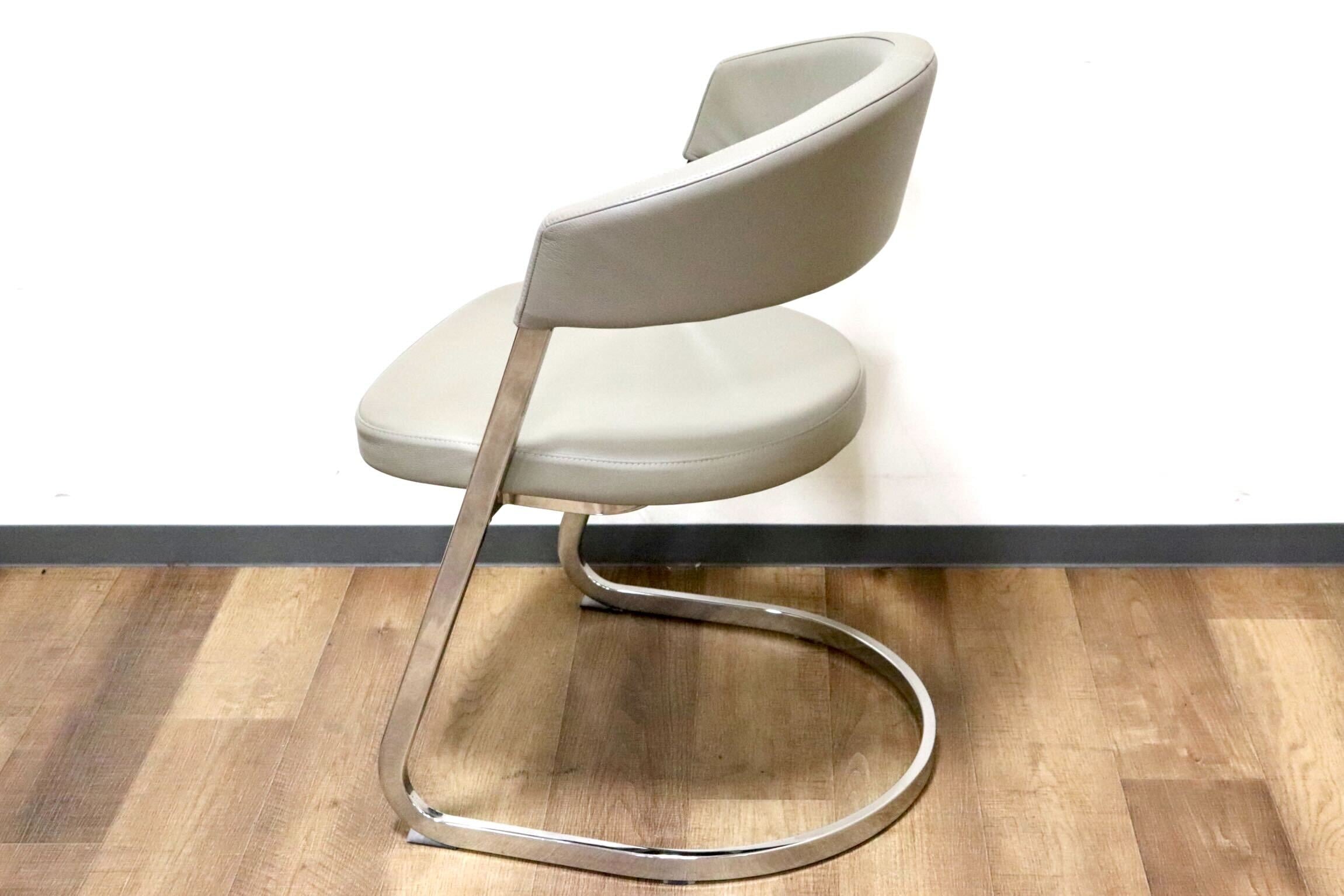 GMHK205C○Calligaris / カリガリス BAY ベイ ダイニングチェア 食卓椅子 サロンチェア 什器 本革 グレー イタリアモダン 定価約6万