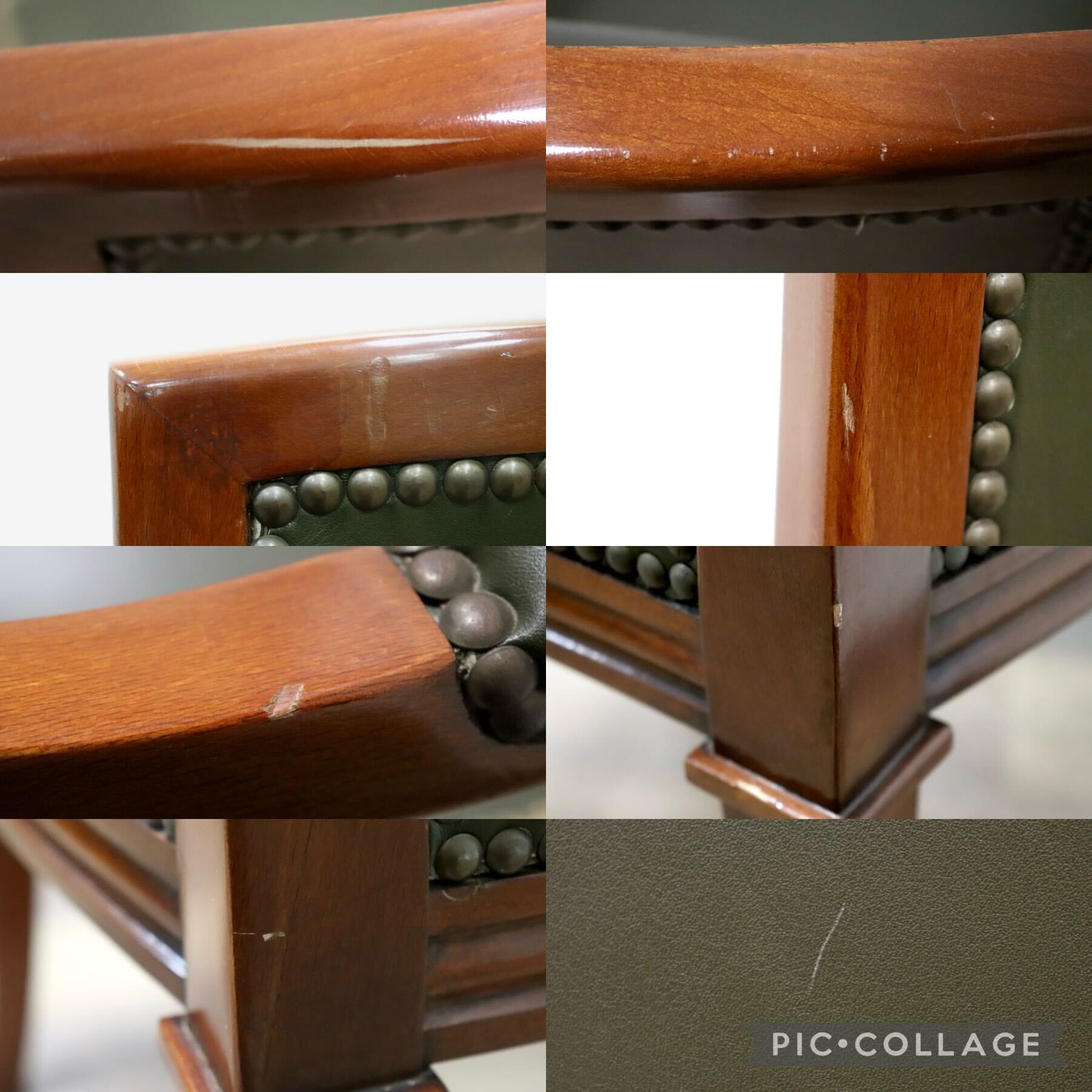 GMHS84B○スペイン製 ダイニングチェア アームチェア 食卓椅子 椅子 チェア 彫刻 鋲打ち レザー アンティーク クラシック ヨーロピアン