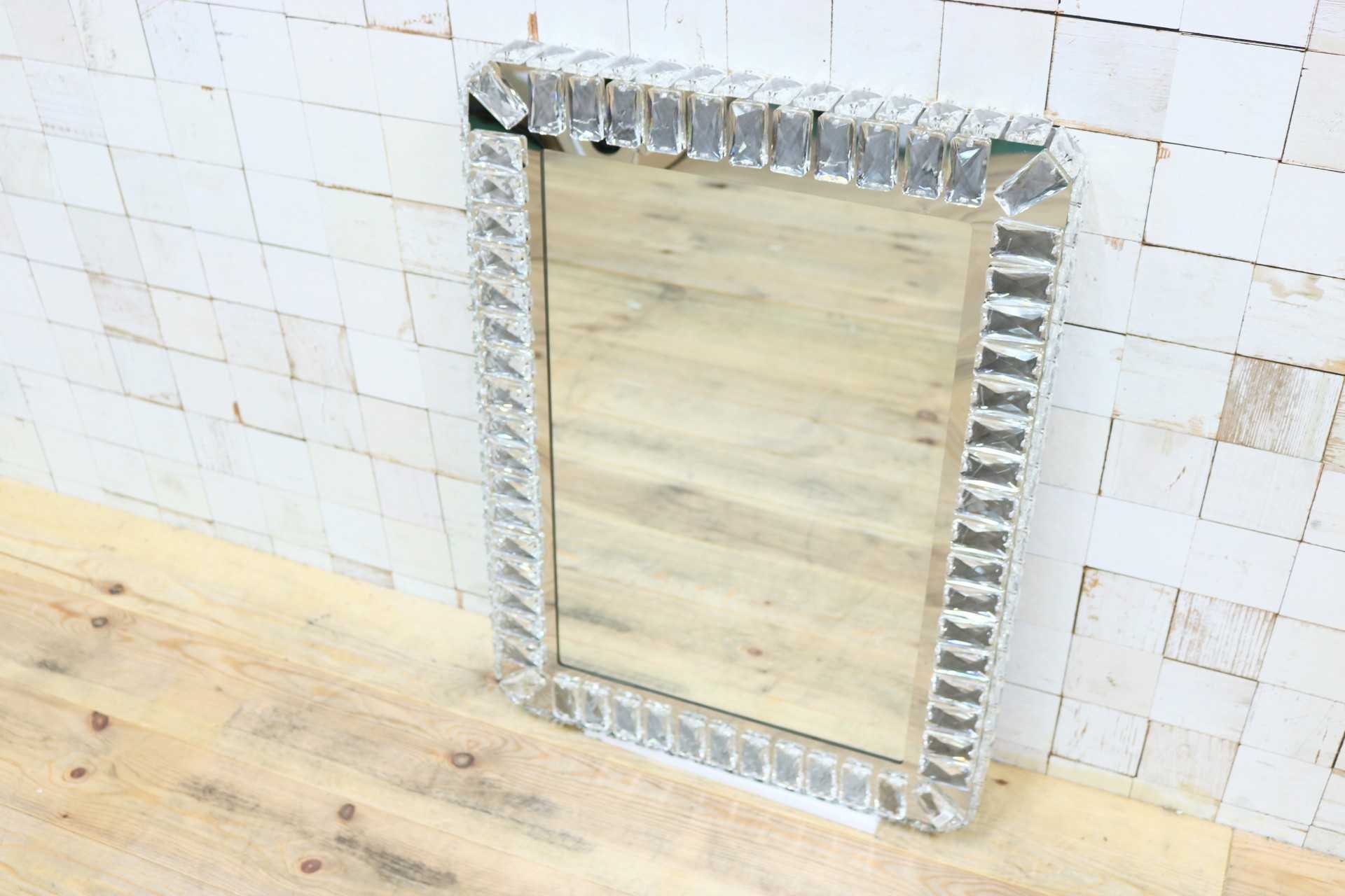 GMIK747F◯ウォールミラー 壁掛け鏡 壁掛けミラー 立て掛けミラー 鏡 照明付き 長方形 クリスタル 店舗什器 インテリア 未使用