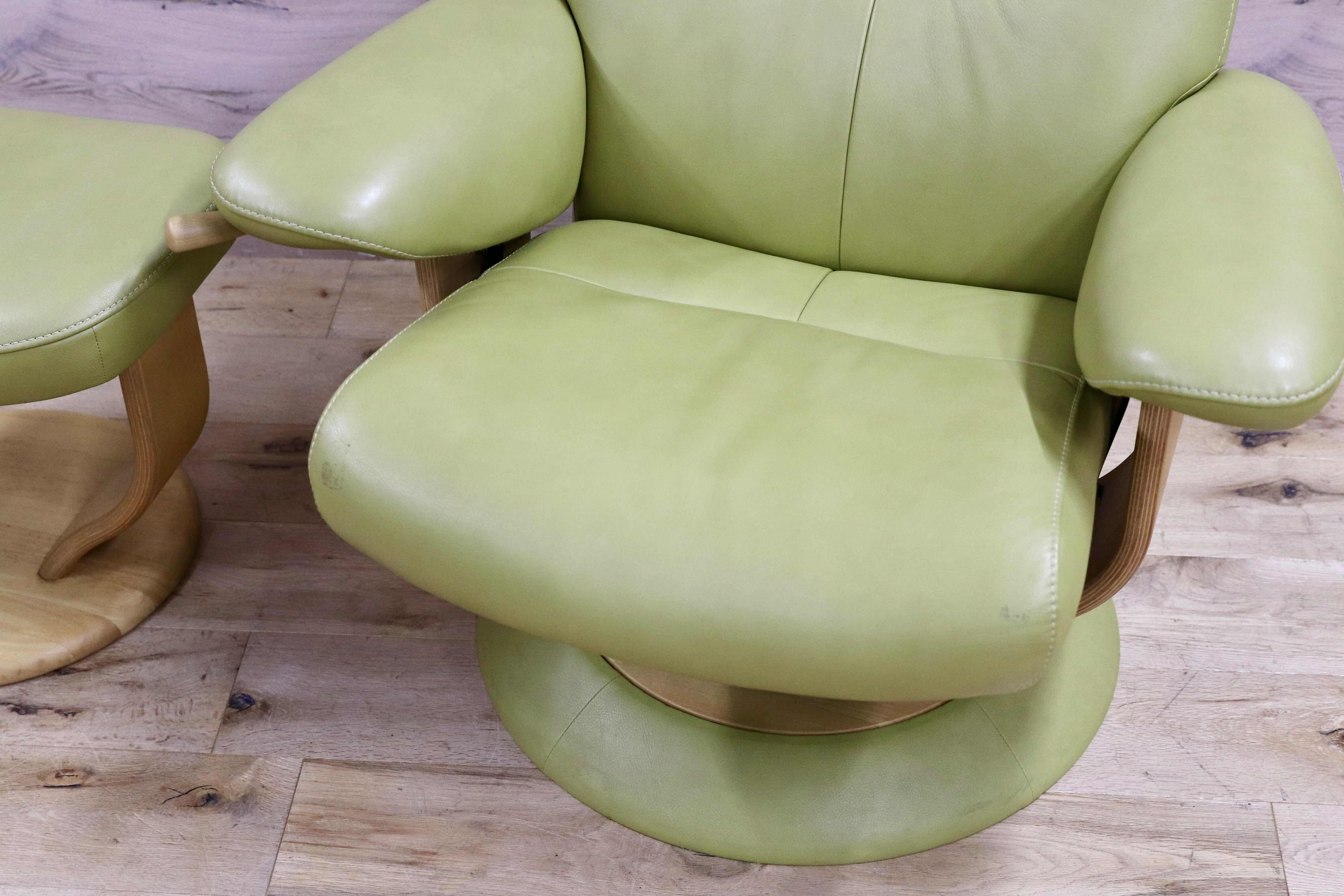 GMHK813B○karimoku / カリモク アールポジション リクライニングチェア 1人掛けソファ 本革 ライムグリーン ラウンジチェア 国産家具