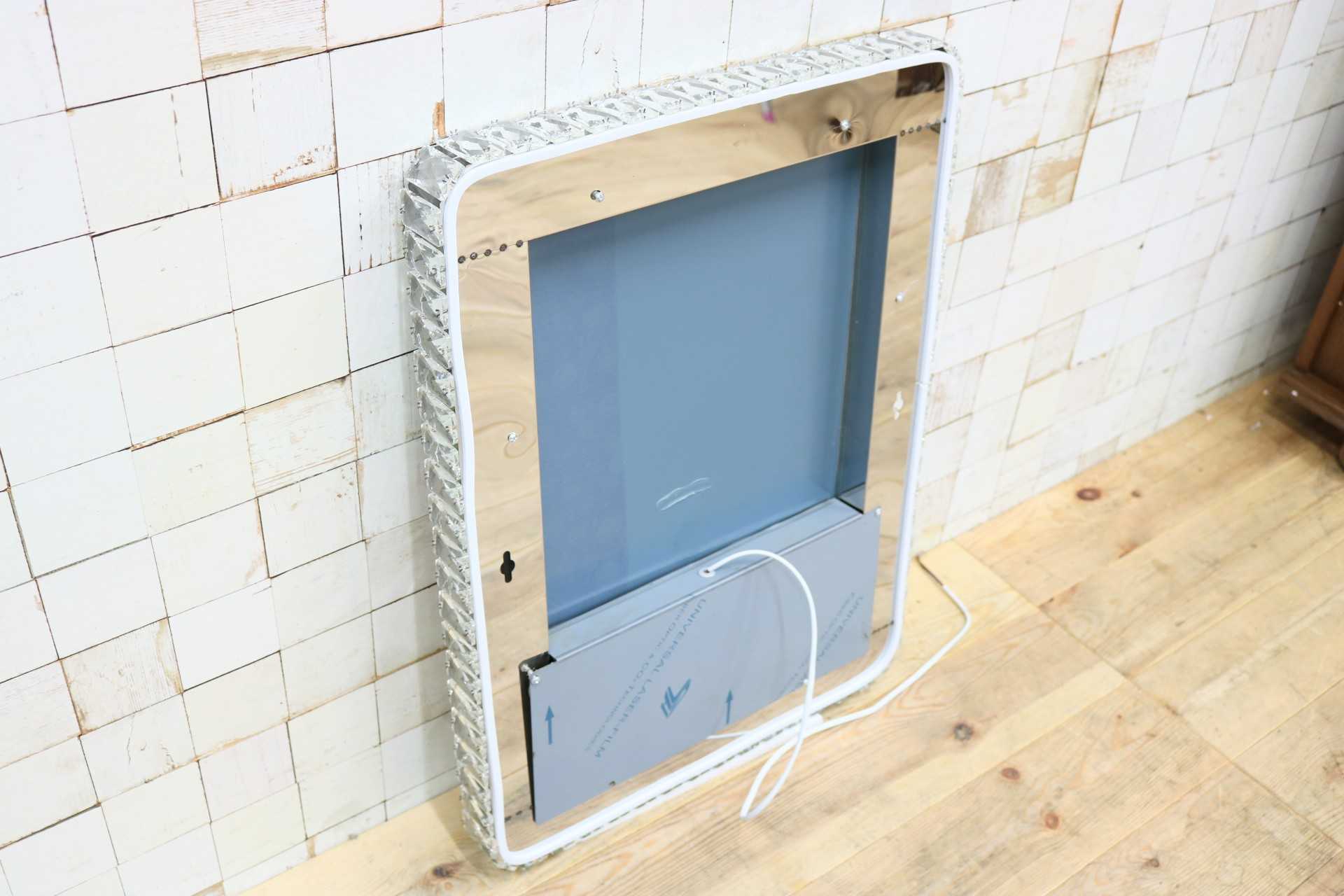 GMIK747F◯ウォールミラー 壁掛け鏡 壁掛けミラー 立て掛けミラー 鏡 照明付き 長方形 クリスタル 店舗什器 インテリア 未使用