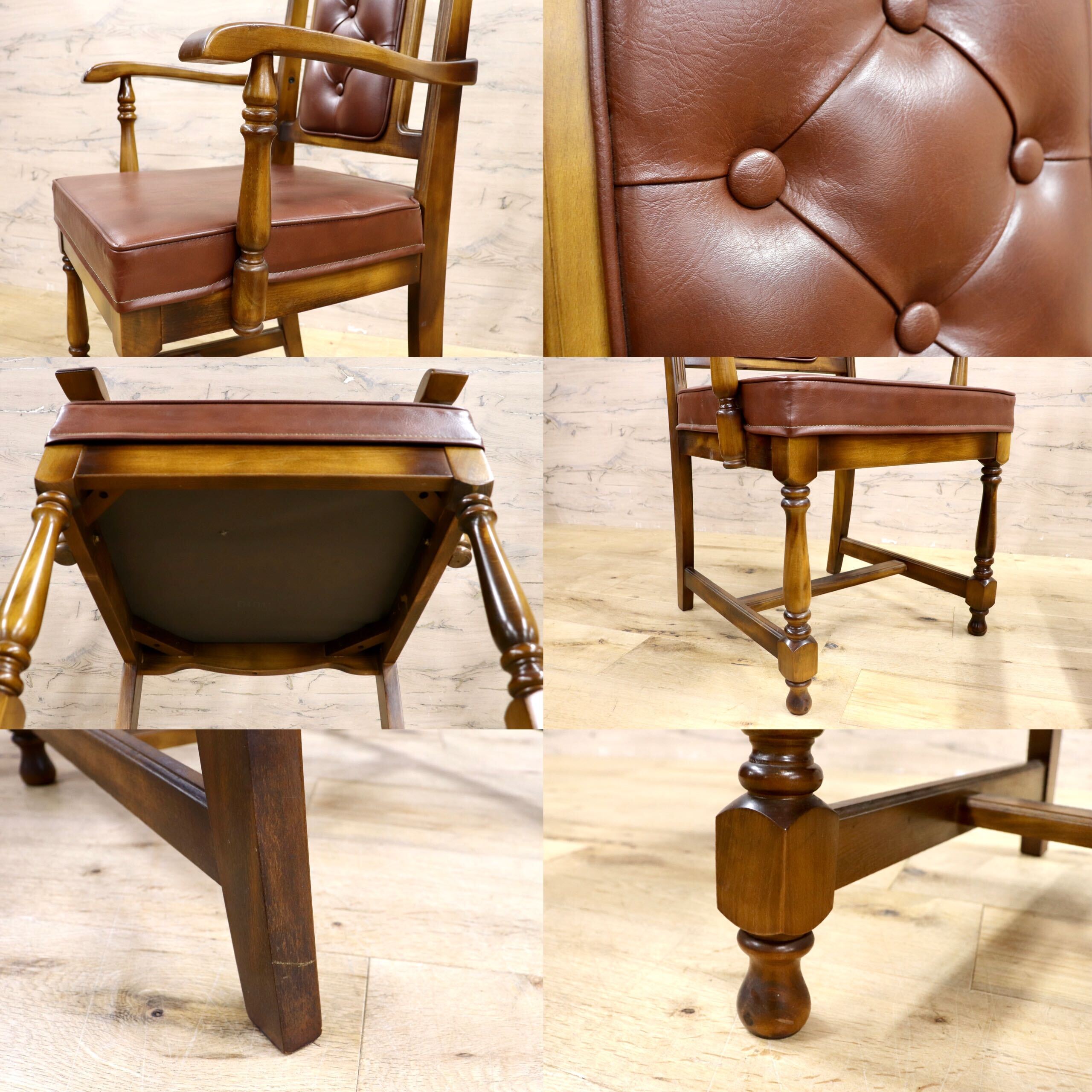 GMIH341C○karimoku / カリモク ダイニングチェア 2脚セット アームチェア 椅子 レザー ヴィンテージ アンティーク オールドカリモク