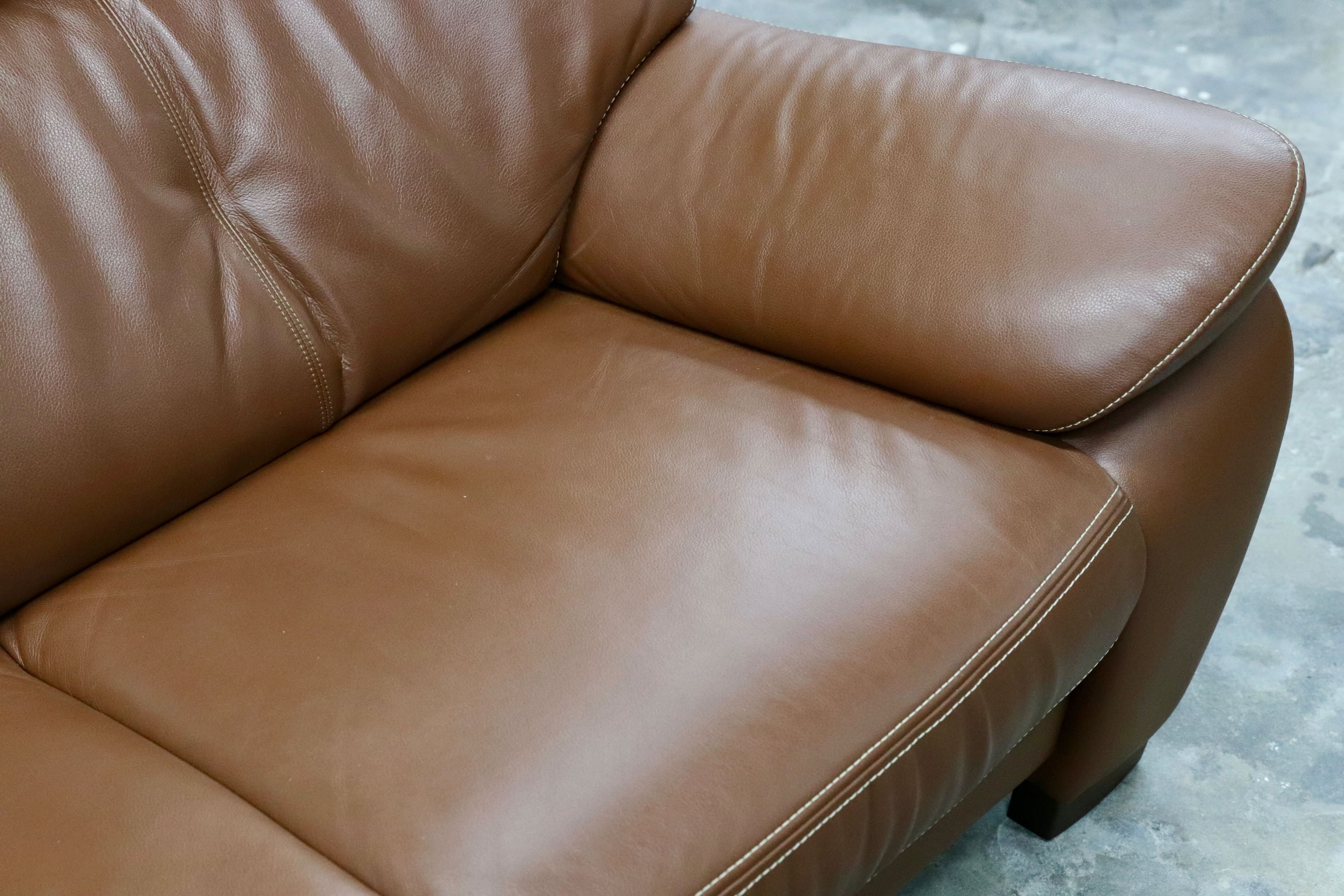 GMIK520○karimoku / カリモク ZW73モデル 3人掛けソファ トリプルソファ ブラウン 長椅子 本革 国産家具 定価約39.4万