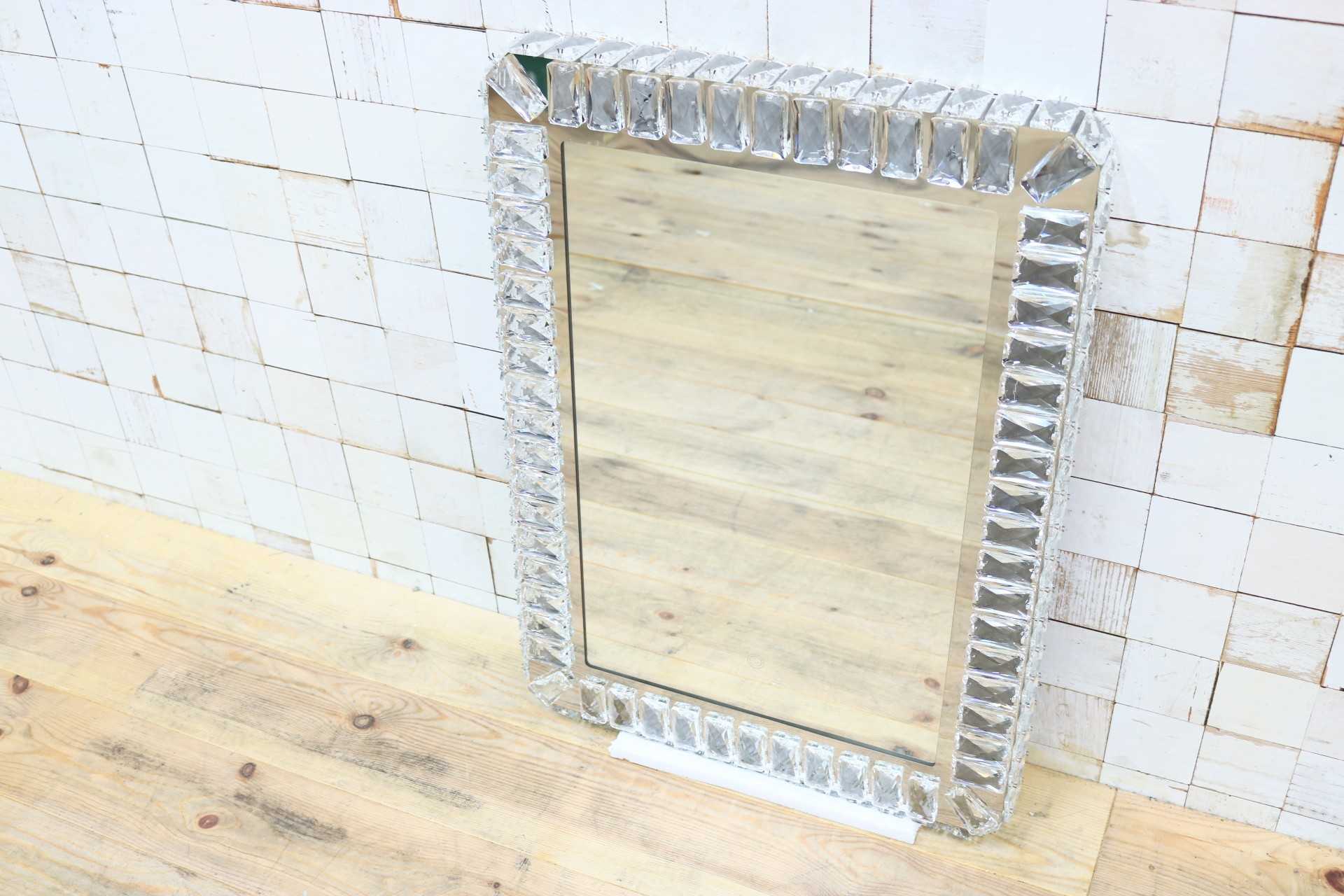 GMIK747H◯ウォールミラー 壁掛け鏡 壁掛けミラー 立て掛けミラー 鏡 照明付き 長方形 クリスタル 店舗什器 インテリア 未使用