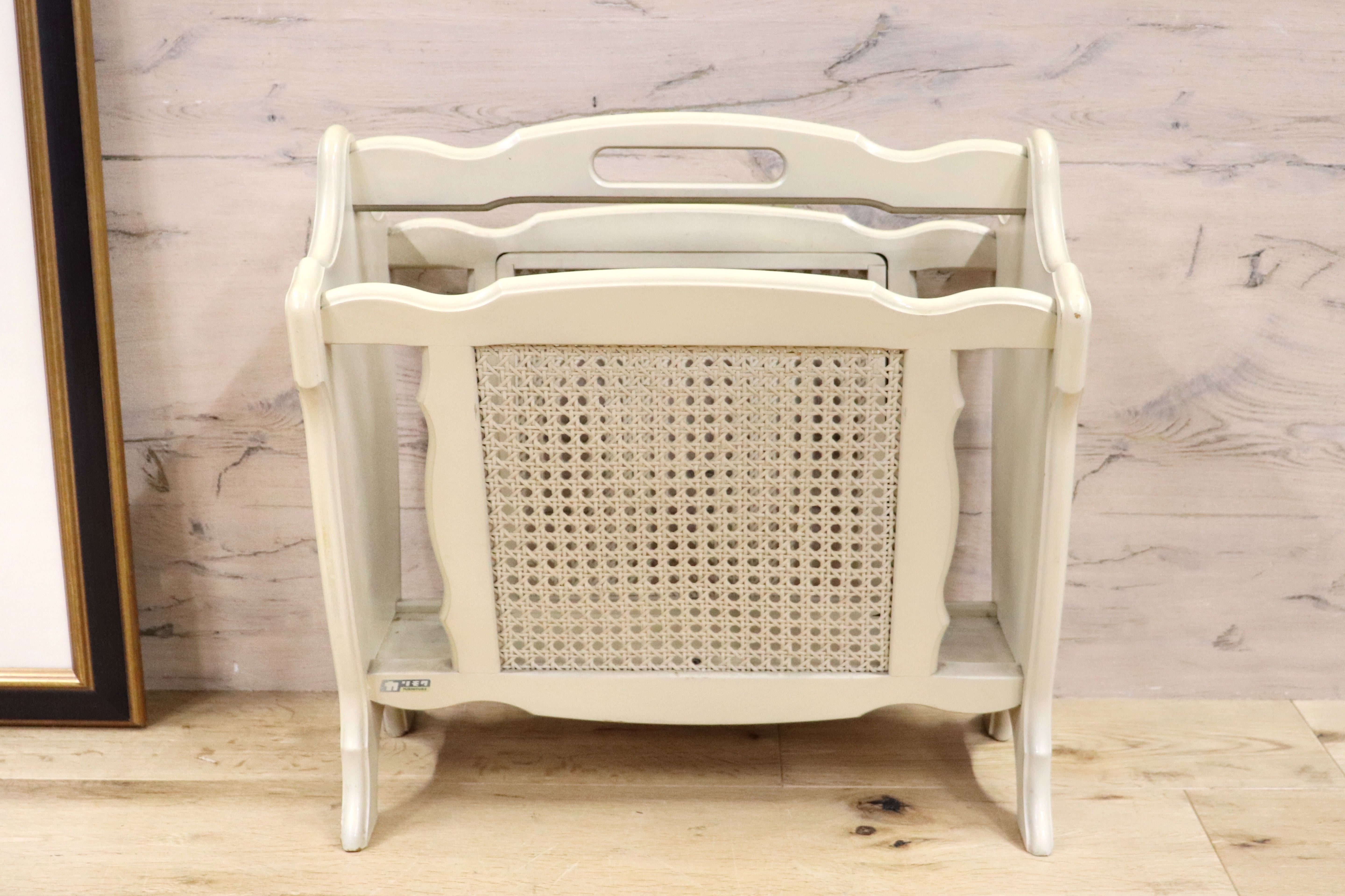 GMGT100○karimoku / カリモク マガジンラック ペーパースタンド スリッパラック ラタン オールド ヴィンテージ