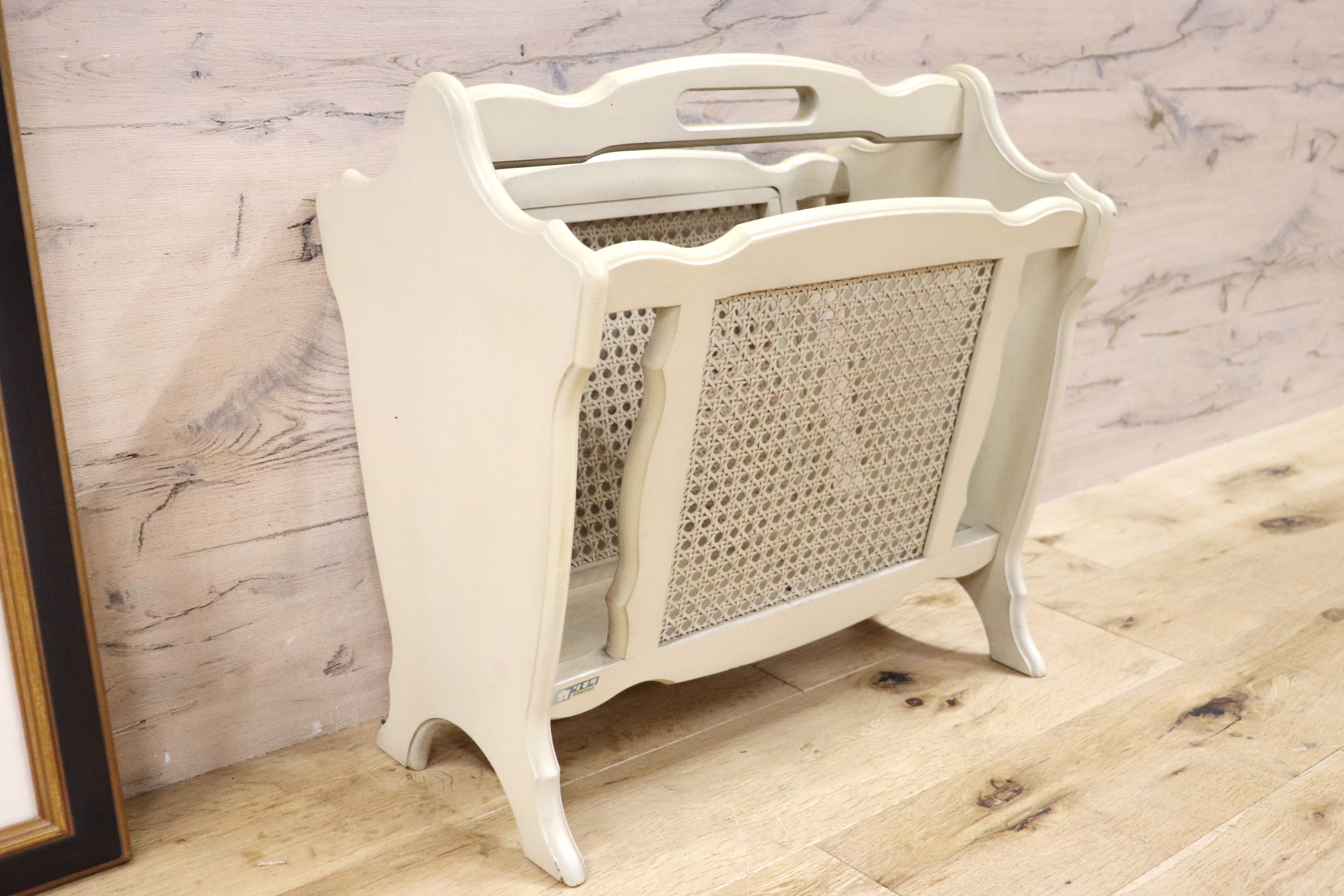 GMGT100○karimoku / カリモク マガジンラック ペーパースタンド スリッパラック ラタン オールド ヴィンテージ