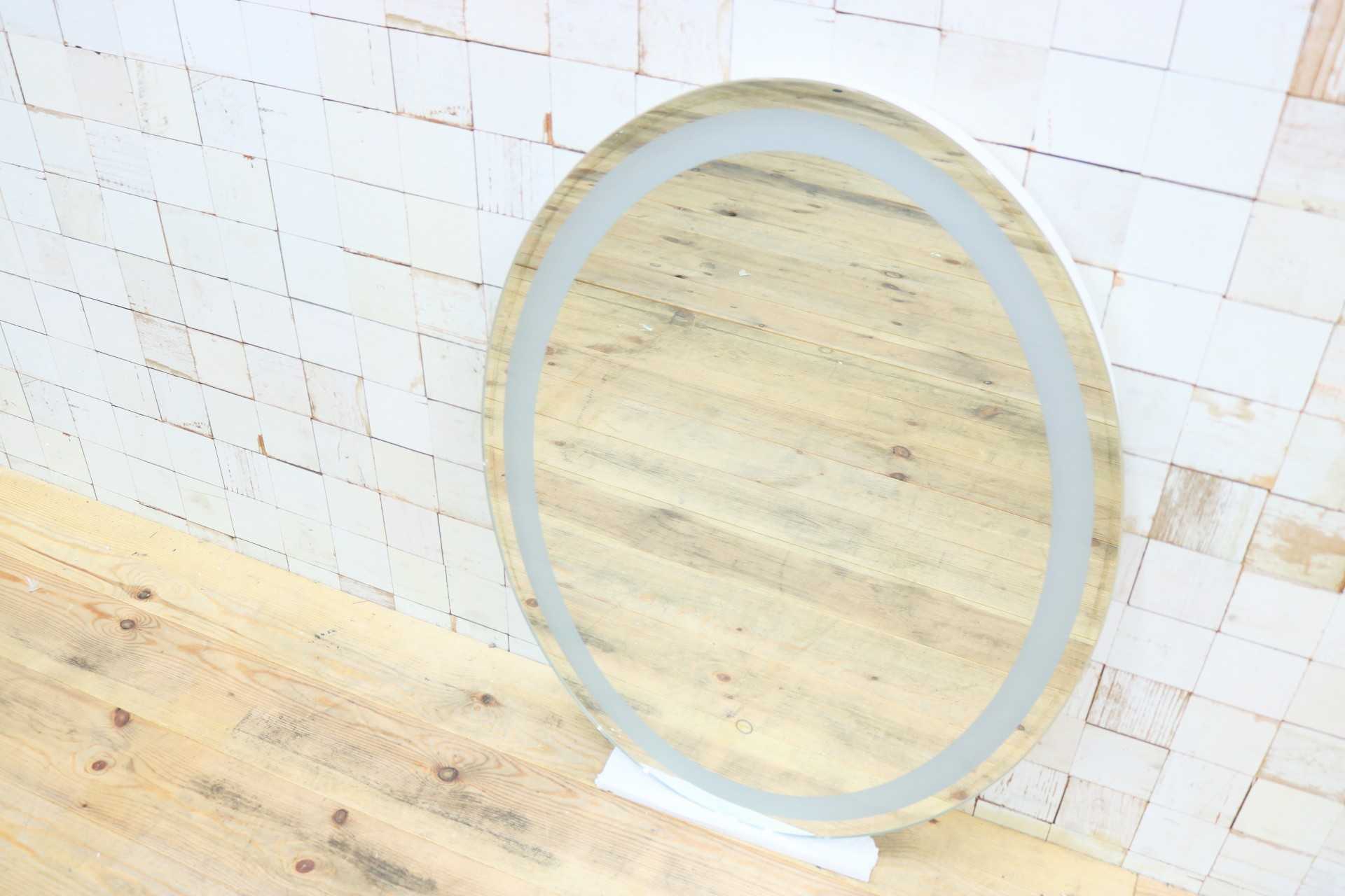 GMIK747I◯ウォールミラー 壁掛け鏡 壁掛けミラー 立て掛けミラー オーバルミラー 楕円形 照明付き フレームレス 店舗什器 モダン 未使用