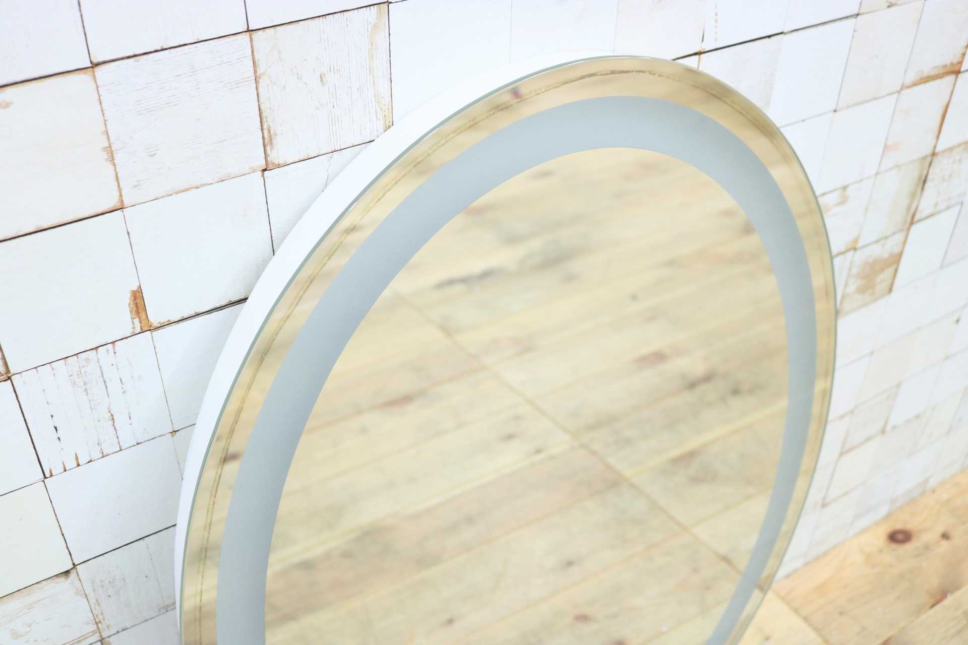 GMIK747I◯ウォールミラー 壁掛け鏡 壁掛けミラー 立て掛けミラー オーバルミラー 楕円形 照明付き フレームレス 店舗什器 モダン 未使用