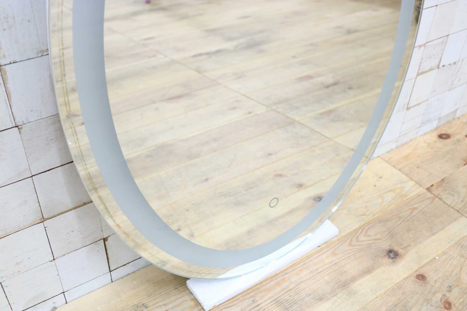 GMIK747I◯ウォールミラー 壁掛け鏡 壁掛けミラー 立て掛けミラー オーバルミラー 楕円形 照明付き フレームレス 店舗什器 モダン 未使用