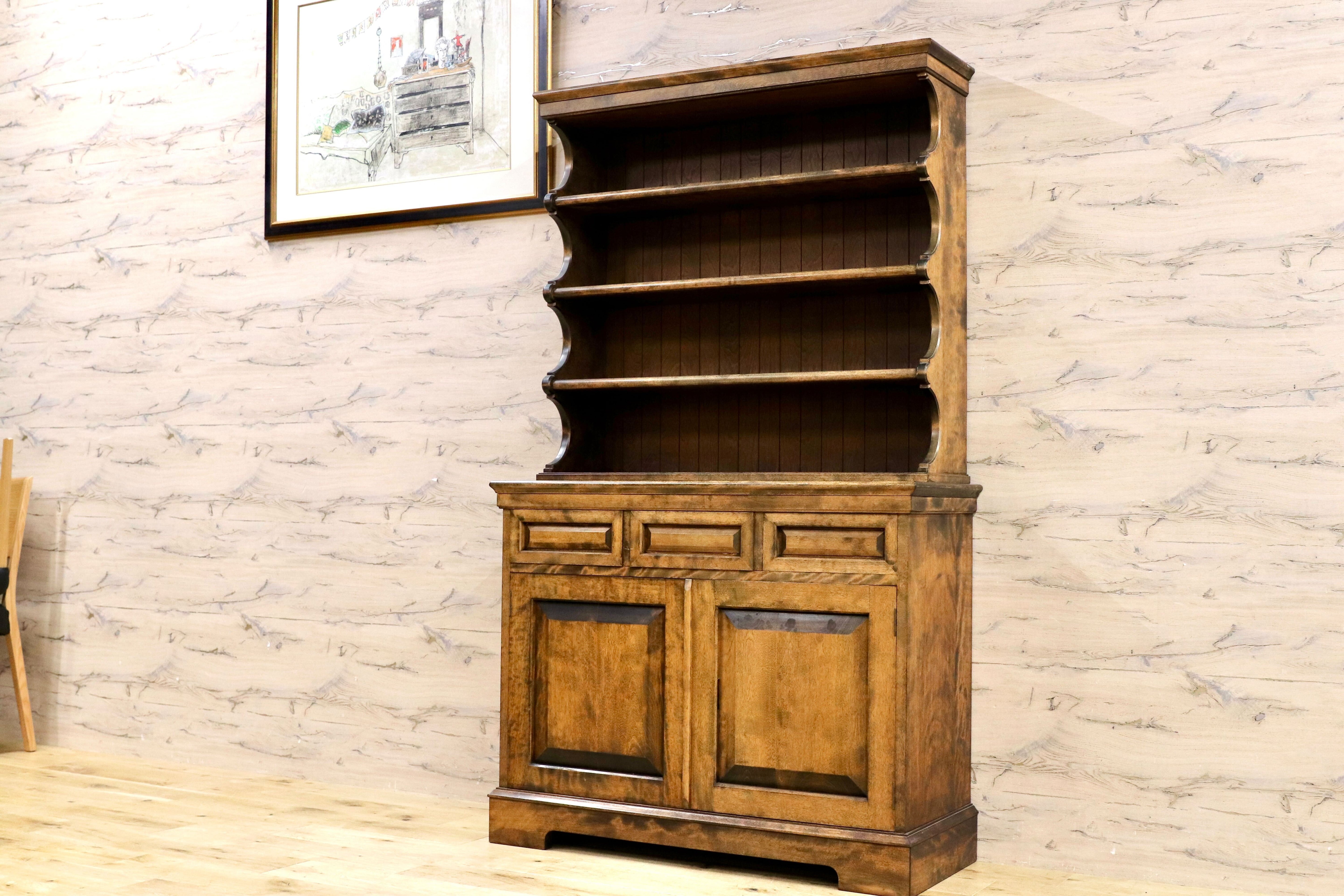 GMHK818○九州民芸家具 カップボード キャビネット シェルフ ミズメザクラ無垢材 和家具 レトロ 希少 ヴィンテージ 検)松本民芸家具