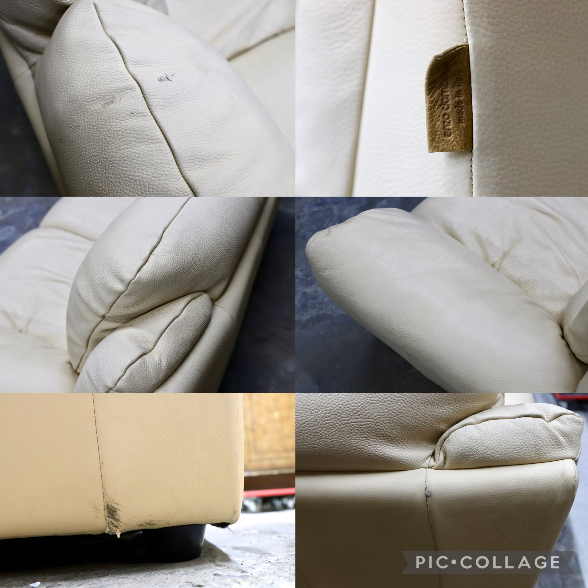 GMJK214○enzo dambrosio / エンツォダンブロシオ 3人掛けソファ 総本革 クリーム イタリア製 IDC大塚家具 モダン 定価約40万円