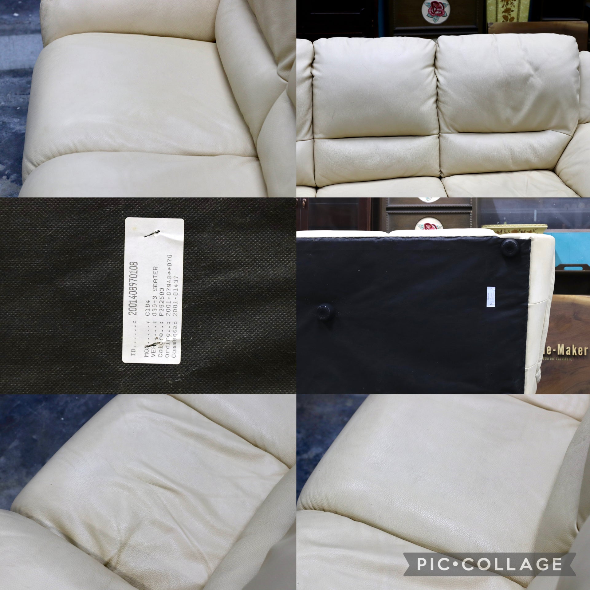 GMJK214○enzo dambrosio / エンツォダンブロシオ 3人掛けソファ 総本革 クリーム イタリア製 IDC大塚家具 モダン 定価約40万円