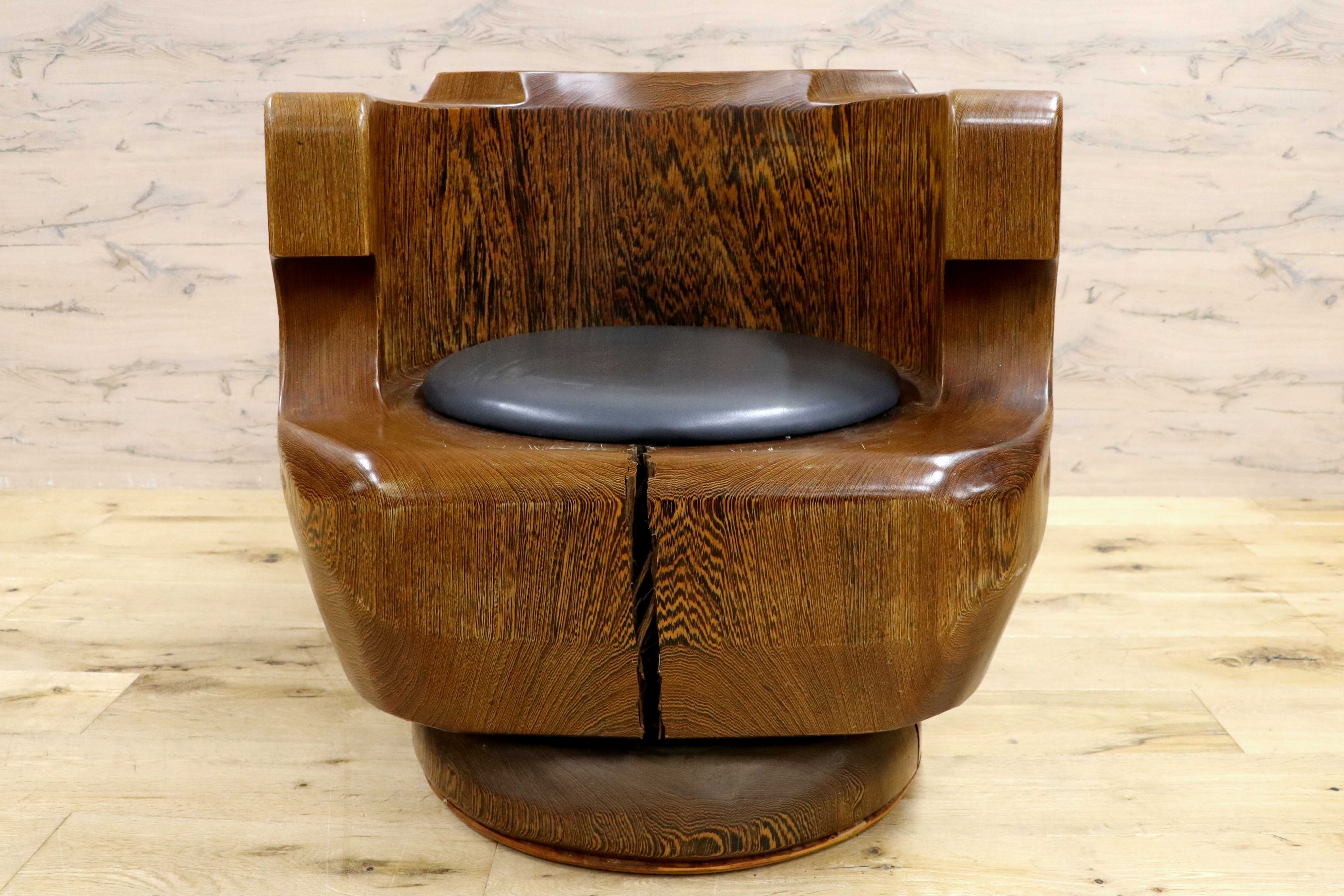 GMIH275B○鉄刀木 夕ガヤサン 大臣椅子 回転椅子 無垢材 応接 ラウンジ 和室 座敷 アンティーク