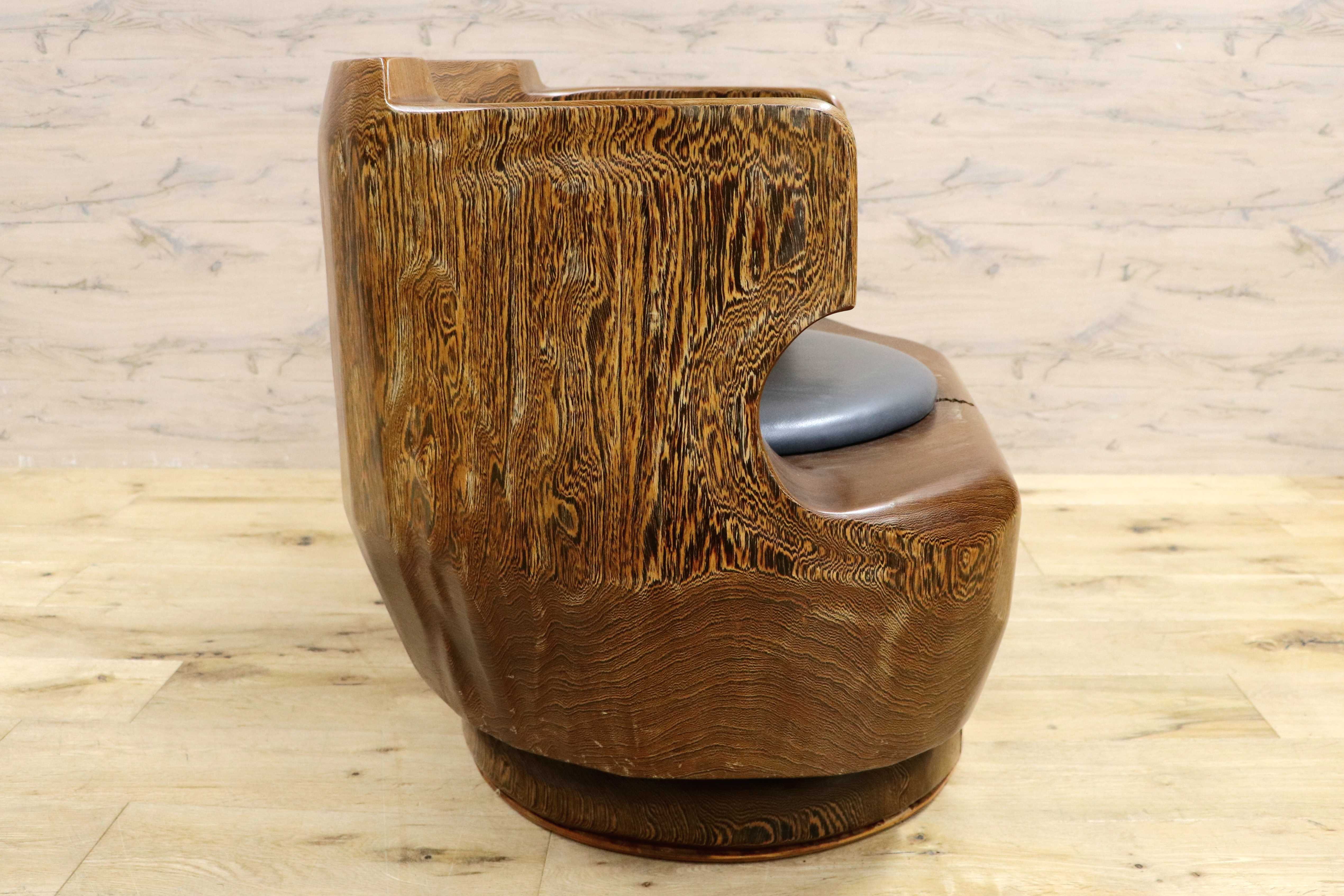 GMIH275B○鉄刀木 夕ガヤサン 大臣椅子 回転椅子 無垢材 応接 ラウンジ 和室 座敷 アンティーク