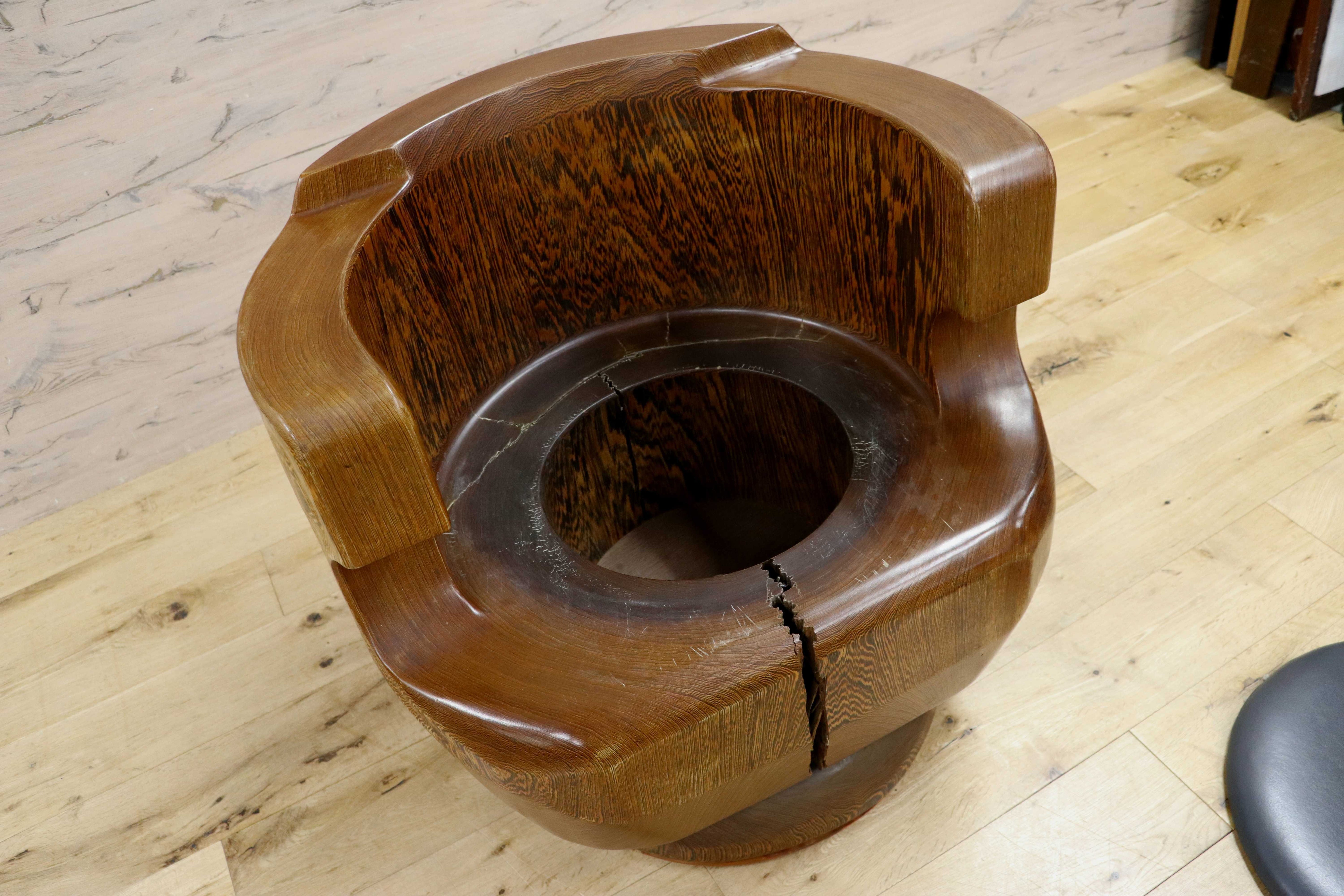 GMIH275B○鉄刀木 夕ガヤサン 大臣椅子 回転椅子 無垢材 応接 ラウンジ 和室 座敷 アンティーク