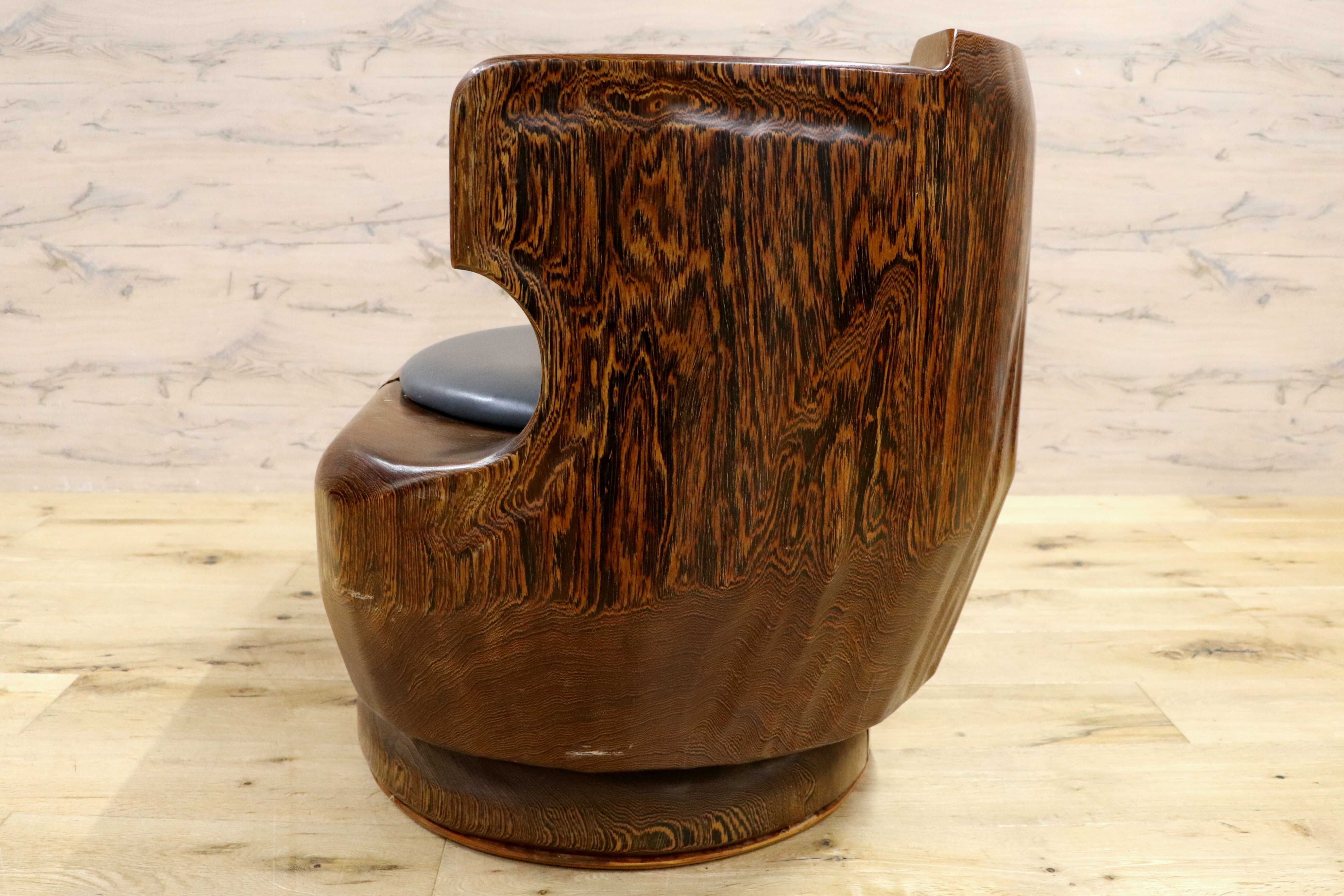 GMIH275B○鉄刀木 夕ガヤサン 大臣椅子 回転椅子 無垢材 応接 ラウンジ 和室 座敷 アンティーク