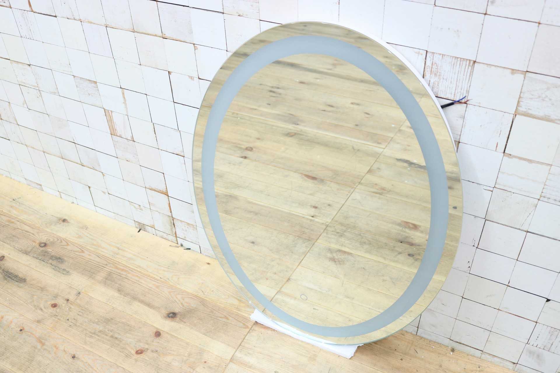 GMIK747L◯ウォールミラー 壁掛け鏡 壁掛けミラー 立て掛けミラー オーバルミラー 楕円形 照明付き フレームレス 店舗什器 モダン 未使用