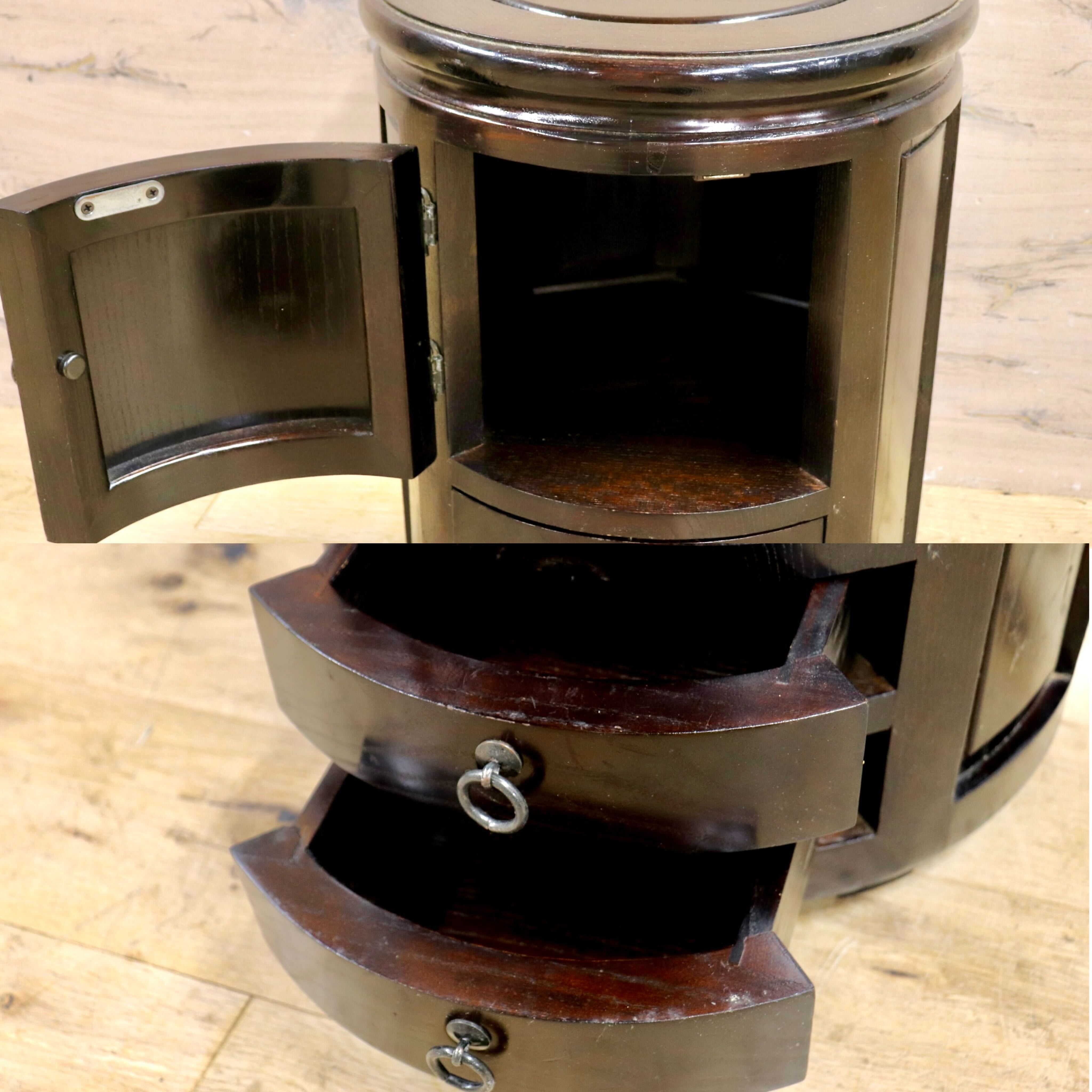 GMIK769○博永家具 / HIRONAGA 木製スツール 収納付き 椅子 花台 民芸家具 国産 漆塗り 和モダン レトロ