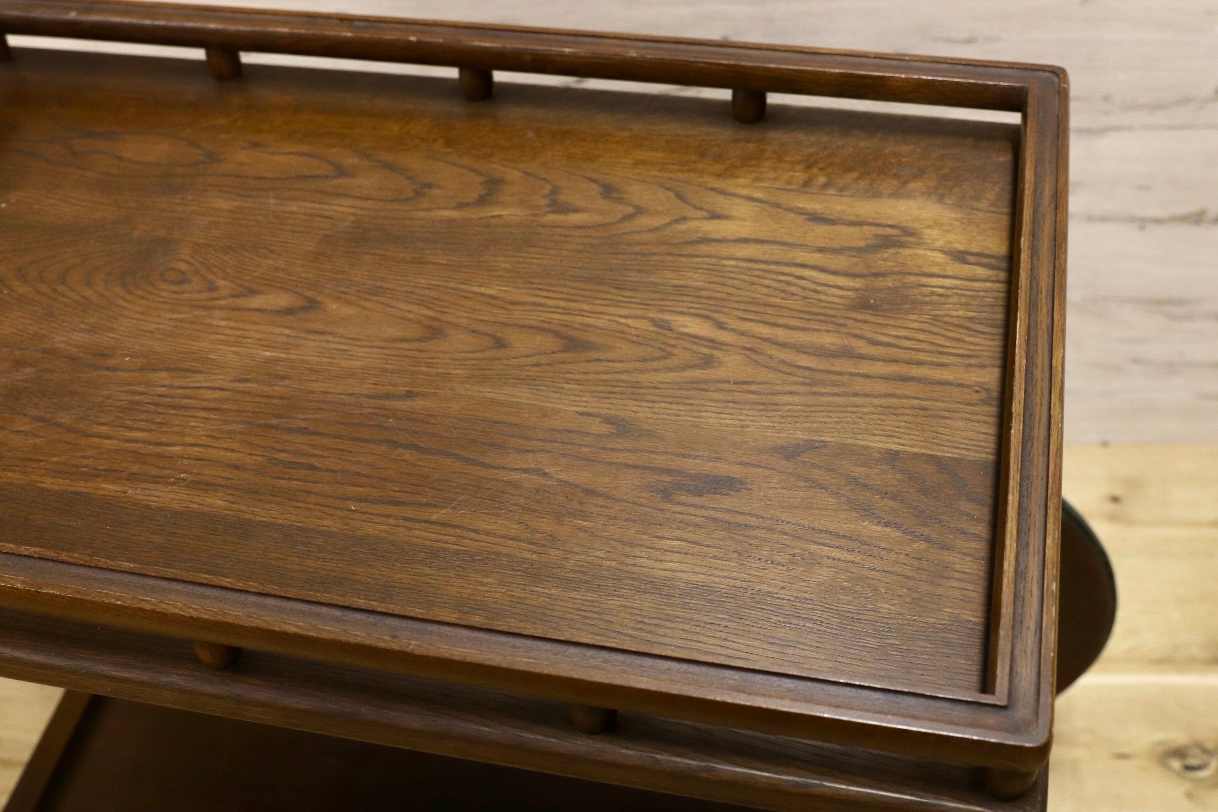 GMJH276○karimoku / カリモク オールドカリモク ティーワゴン サービングワゴン キッチンワゴン オーク材 カントリー 70〜80年代 稀少