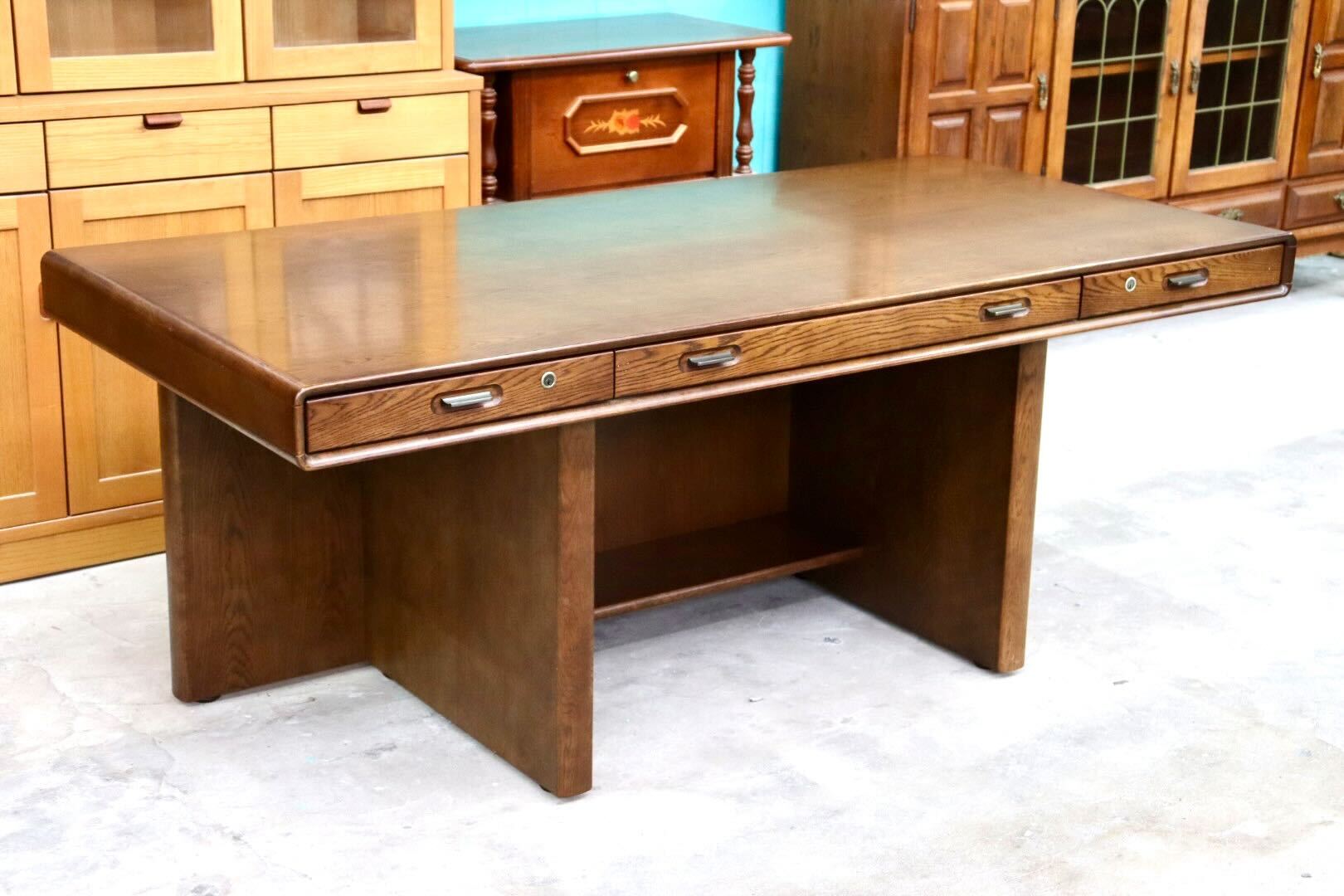 GMIK2○karimoku / カリモク SS8018 役員デスク 書斎机 プレジデントデスク 作業デスク 社長机 定価約32万 国産家具