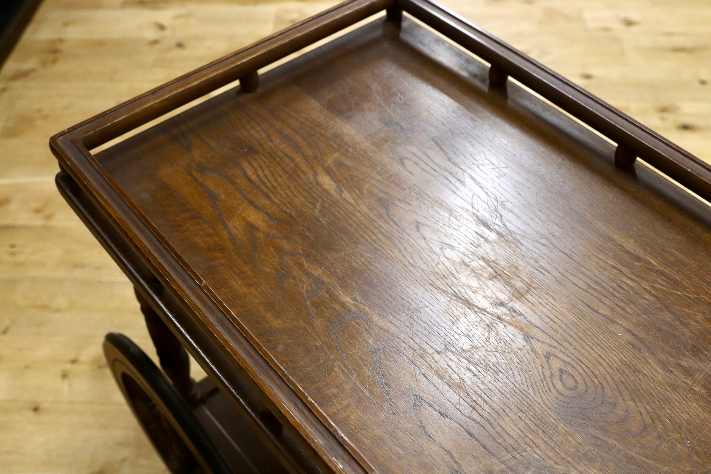 GMJH276○karimoku / カリモク オールドカリモク ティーワゴン サービングワゴン キッチンワゴン オーク材 カントリー 70〜80年代 稀少