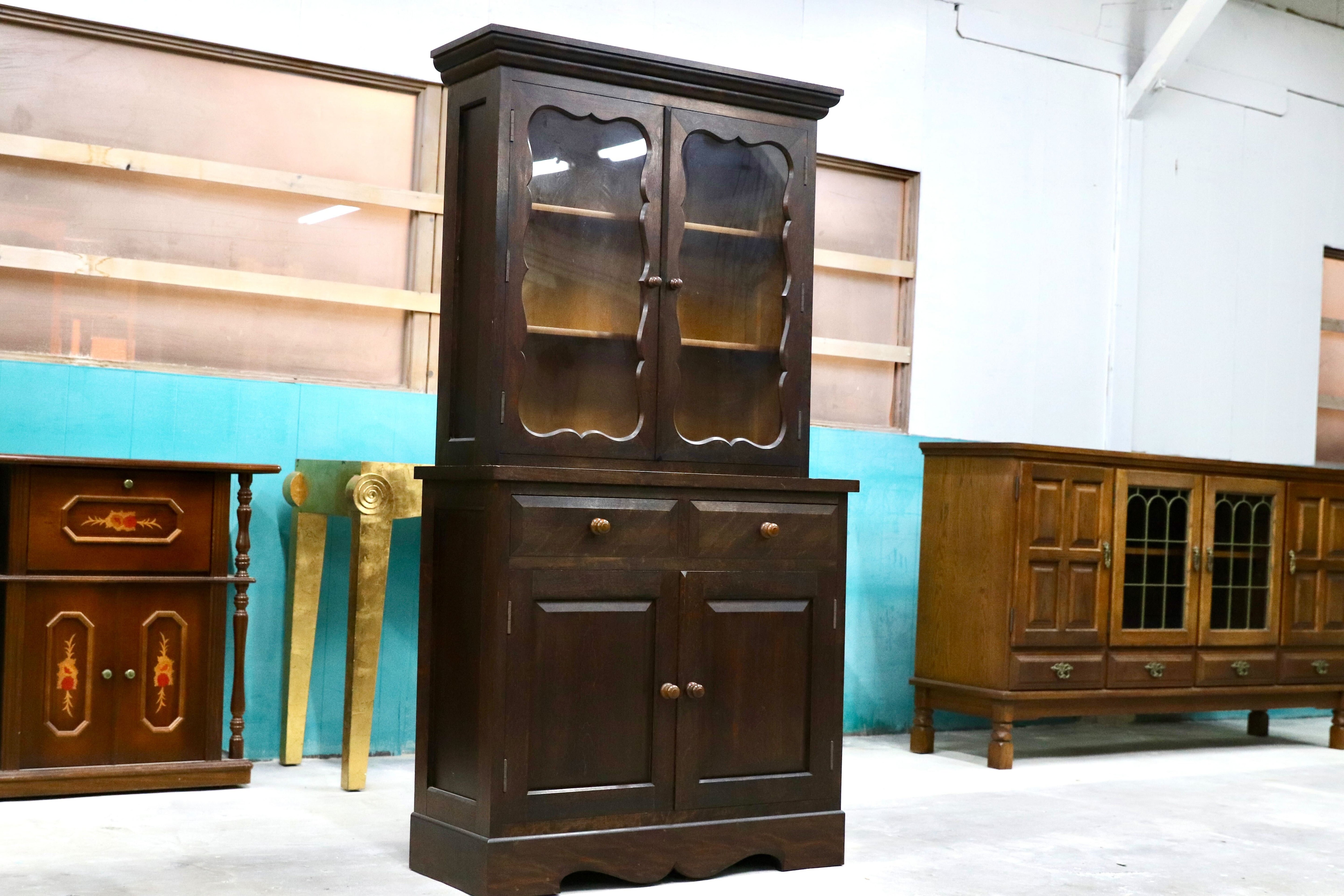 GMHK678○松本民芸家具 #58型 ヴィンテージ キャビネット 飾り棚 カップボード ブックケース 水屋棚 民藝 アンティーク ミズメザクラ 稀少