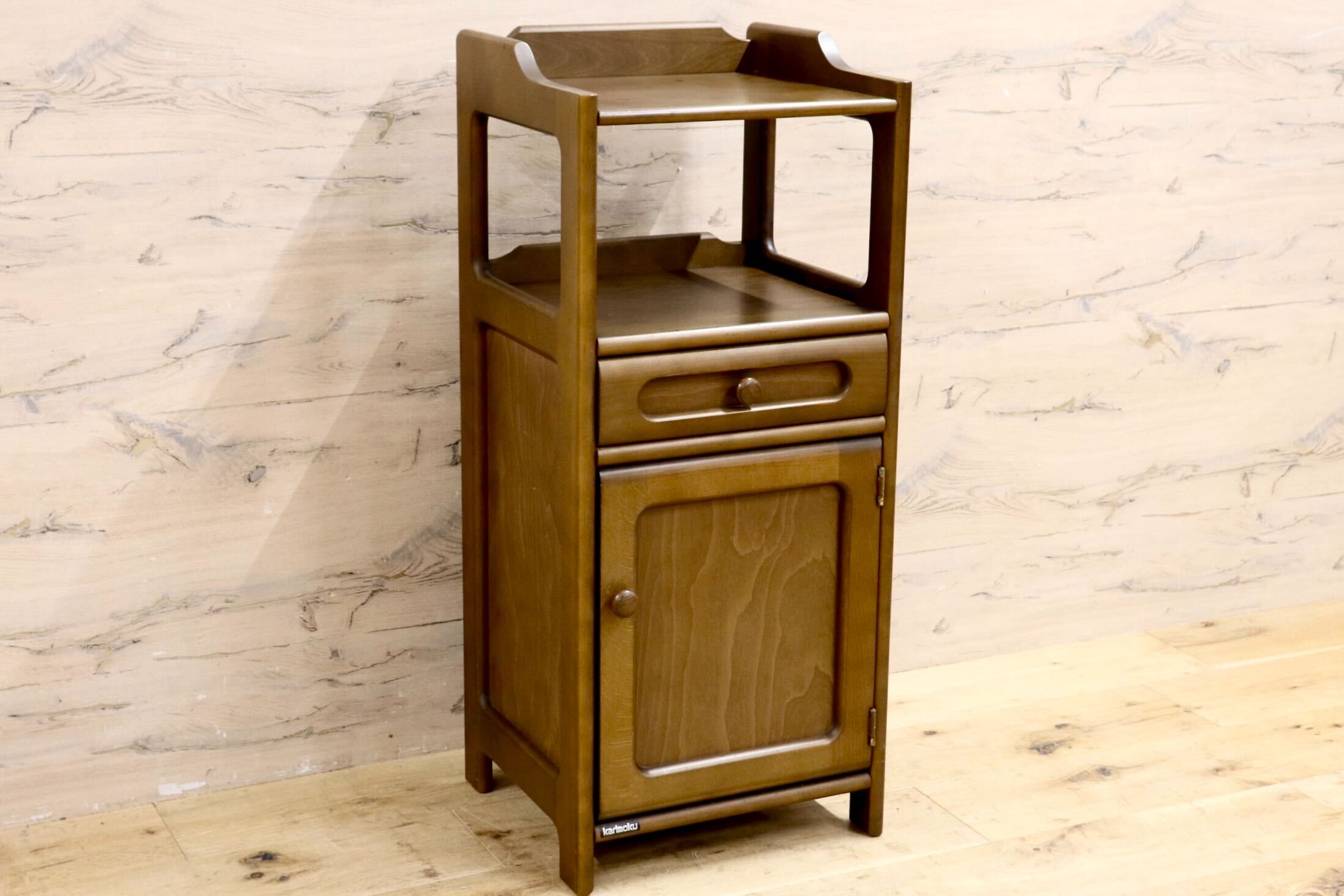 GMIH125○karimoku / カリモク 電話台 FAX台 花台 飾り棚 リビング収納 引出し クラシック レトロ 国産家具