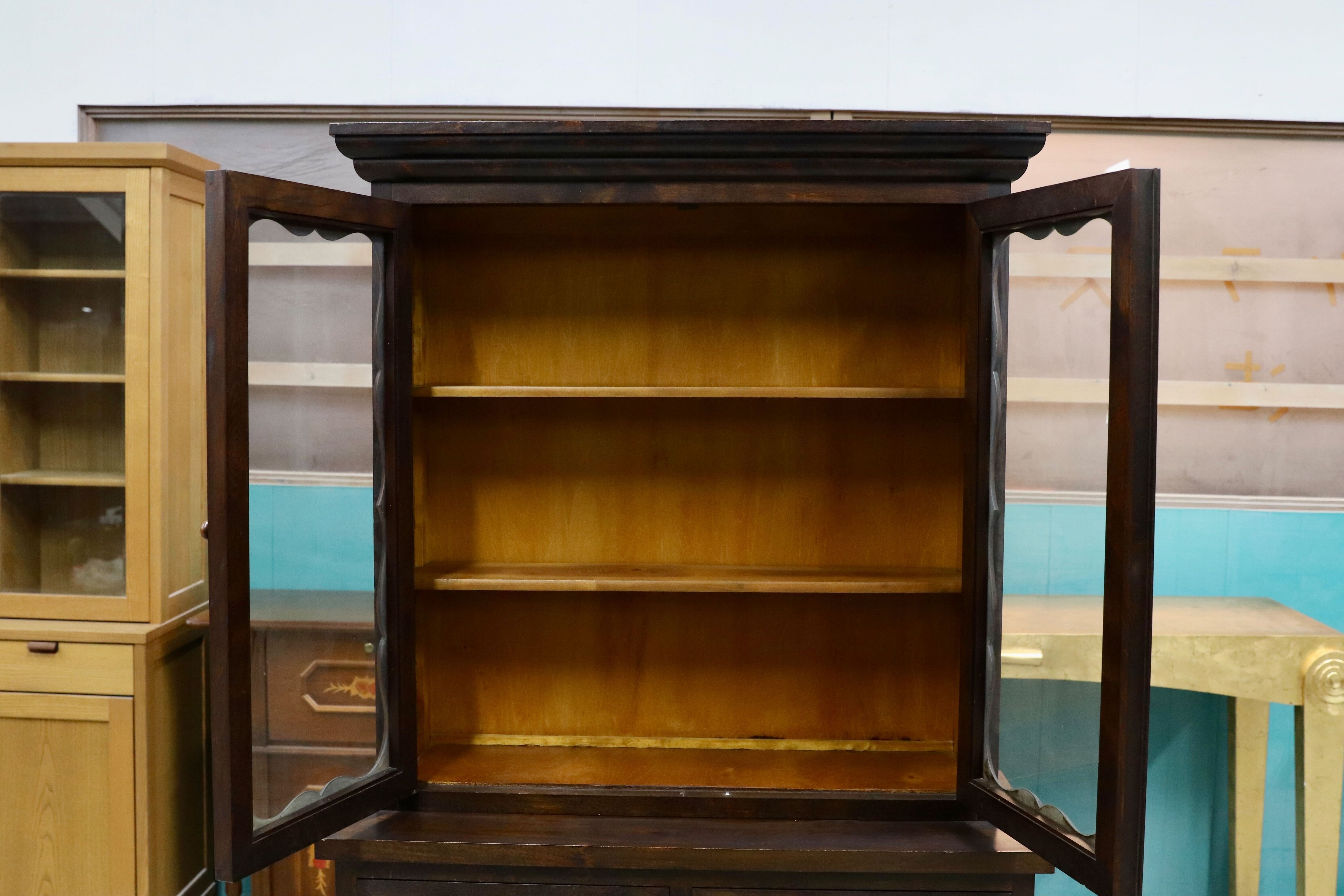 GMHK678○松本民芸家具 #58型 ヴィンテージ キャビネット 飾り棚 カップボード ブックケース 水屋棚 民藝 アンティーク ミズメザクラ 稀少