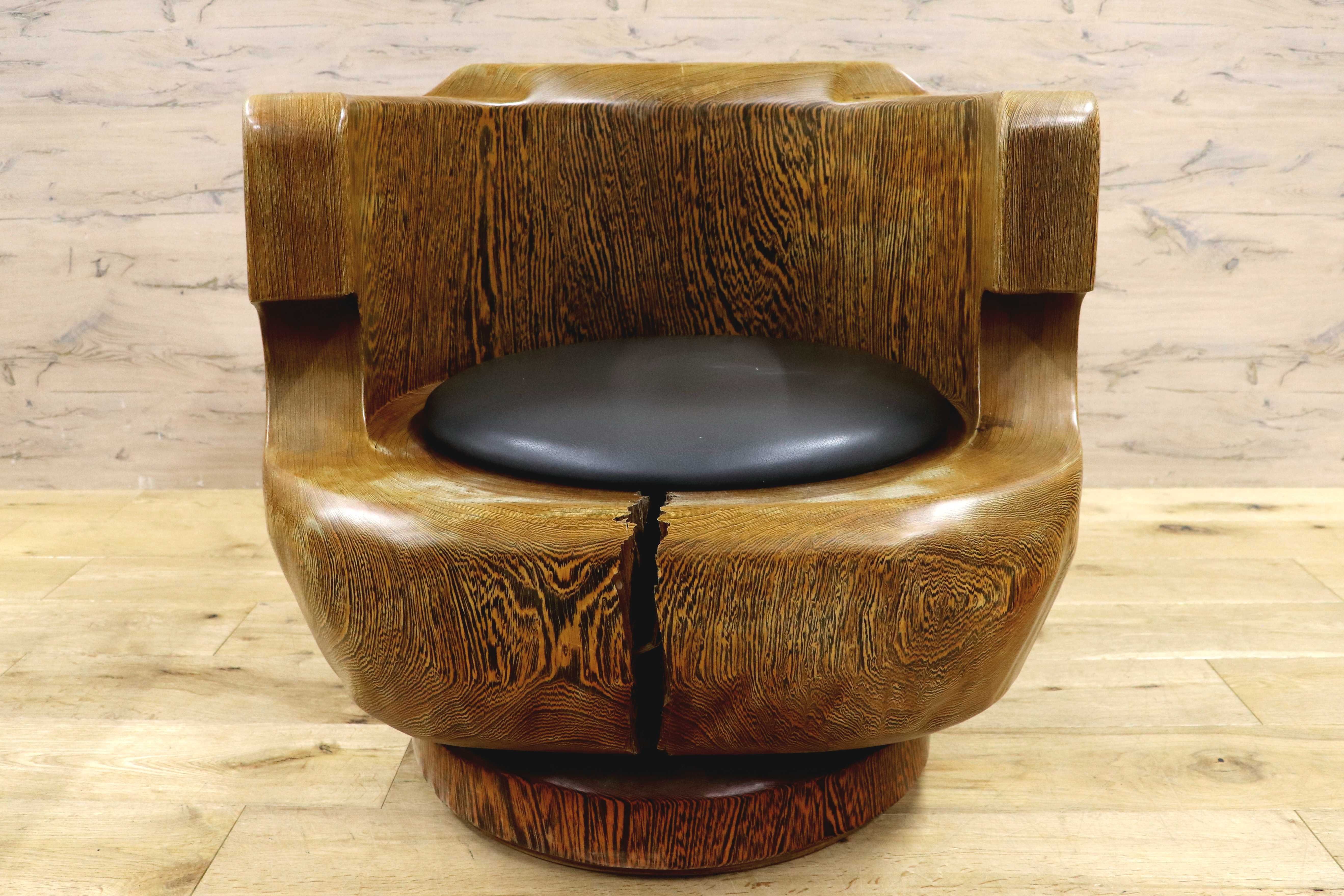 GMIH275D○鉄刀木 夕ガヤサン 大臣椅子 回転椅子 無垢材 応接 ラウンジ 和室 座敷 アンティーク