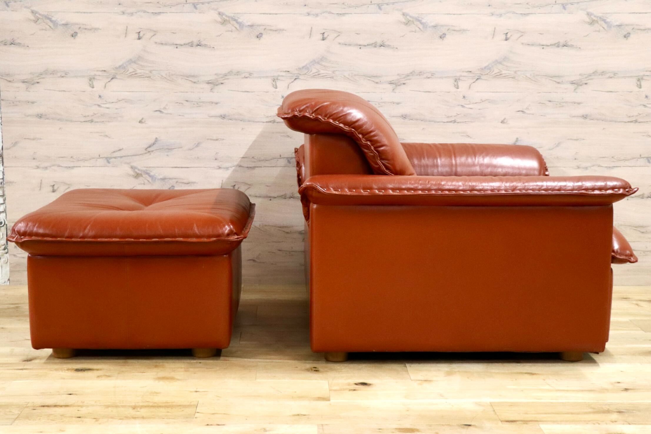 GMJS14B○冨士ファニチア / FUJI FURNITURE ラウンジチェア オットマン 本革 日本製 ヴィンテージ ラウンジソファ ジャパニーズモダン 稀少