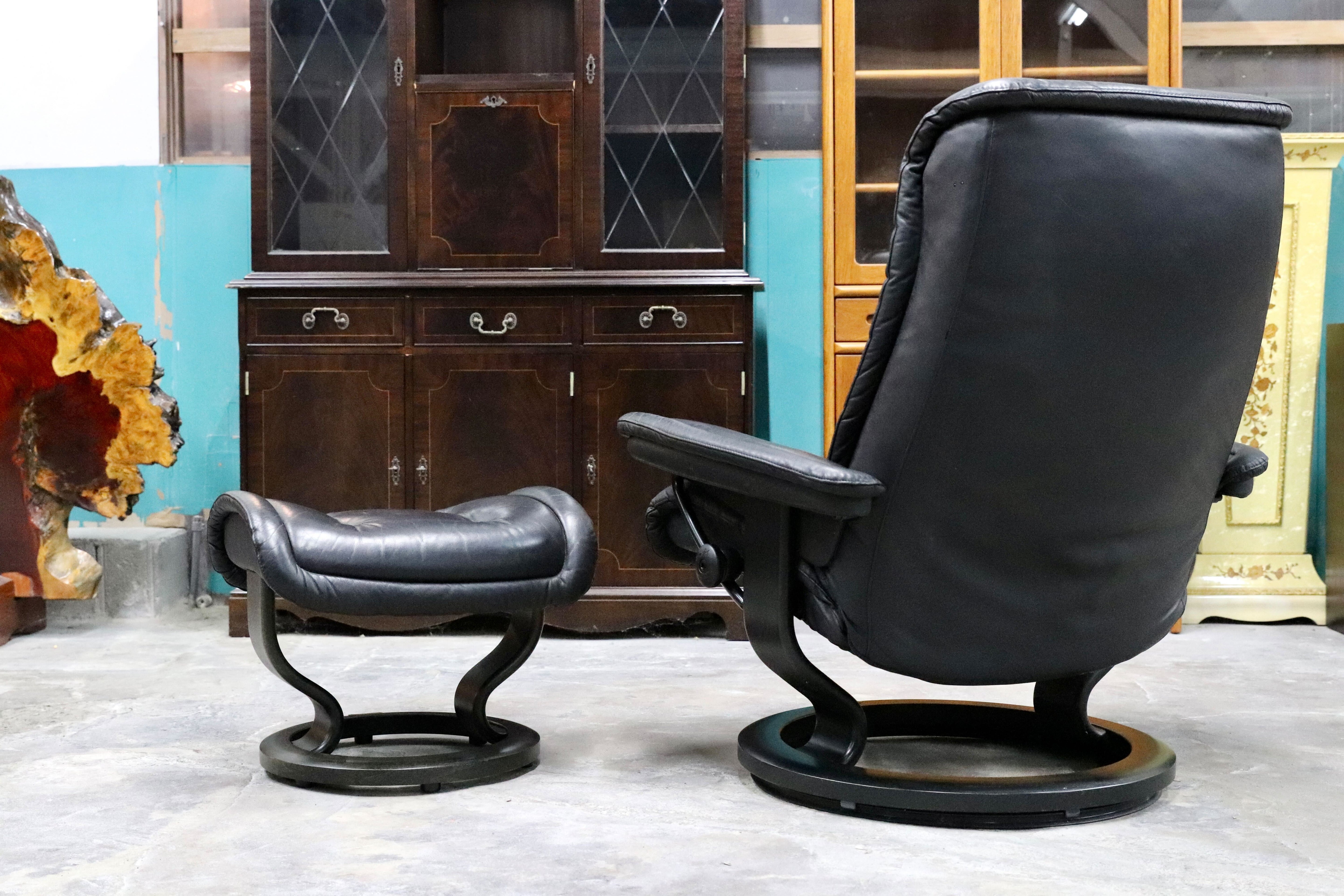 GMIK460○EKORNES / エコーネス ロイヤル ヴィンテージ リクライニングチェア 上位モデル 北欧 ノルウェー シングルソファ ブラック 本革