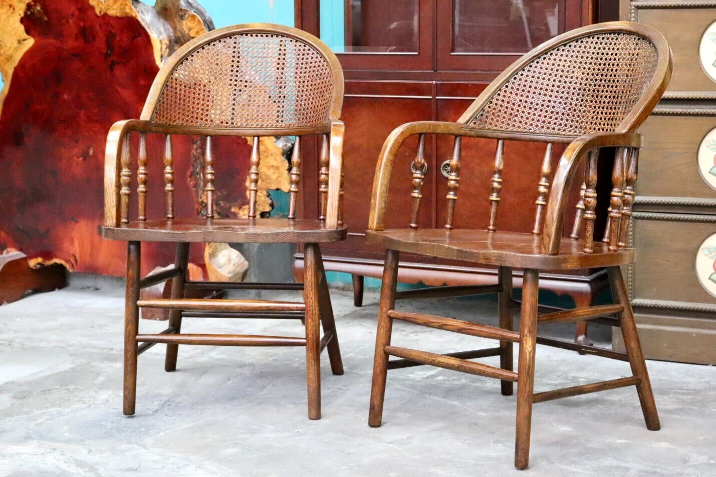 GMIH321A○Shin Lee / シンリー ダイニングチェア アームチェア 椅子 2脚セット 籐 ラタン 木製 オーク材 ウィンザーチェア クラシック