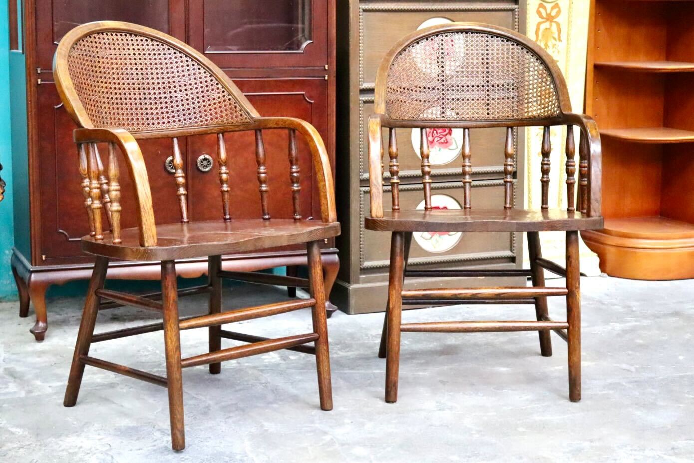 GMIH321A○Shin Lee / シンリー ダイニングチェア アームチェア 椅子 2脚セット 籐 ラタン 木製 オーク材 ウィンザーチェア クラシック