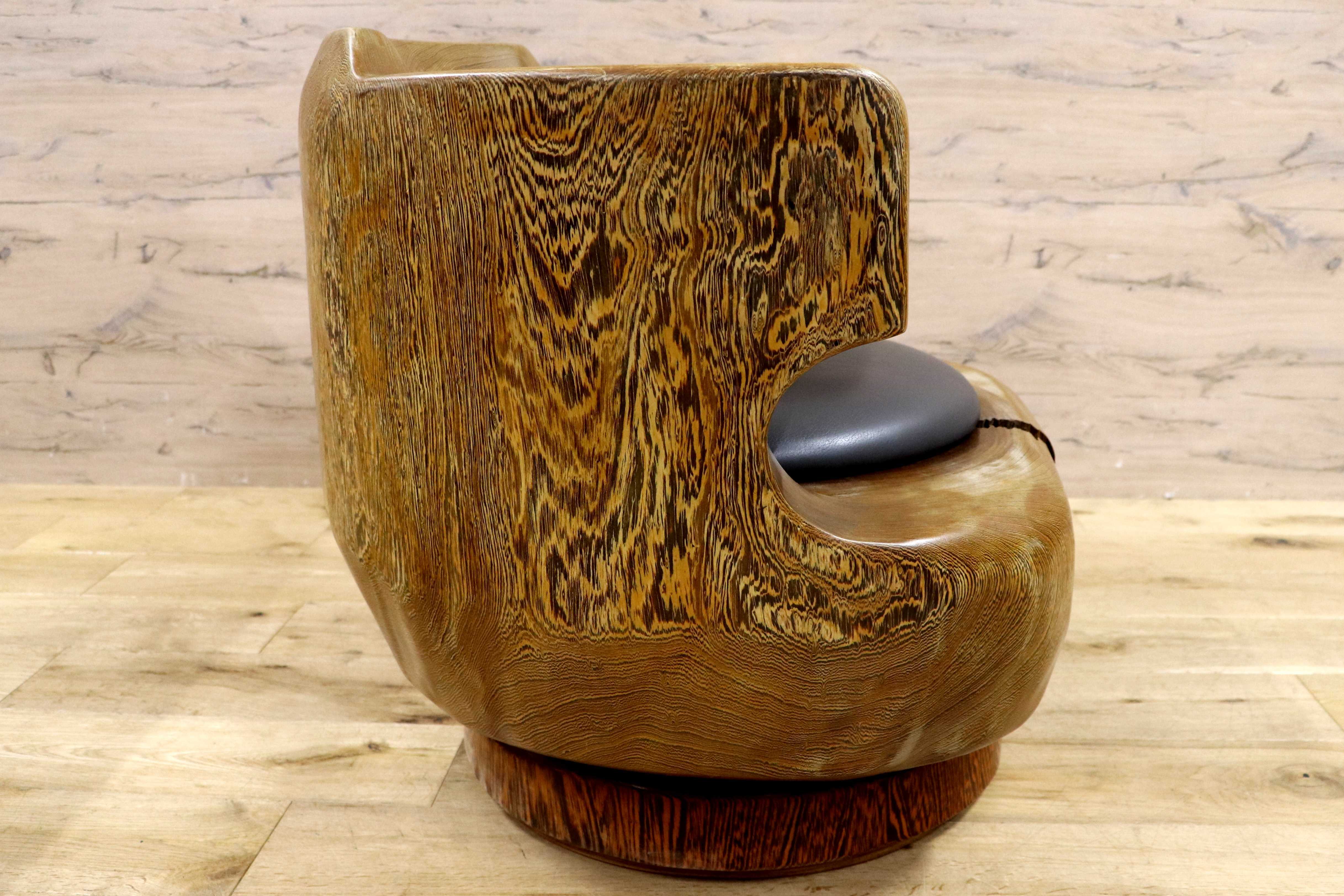 GMIH275D○鉄刀木 夕ガヤサン 大臣椅子 回転椅子 無垢材 応接 ラウンジ 和室 座敷 アンティーク