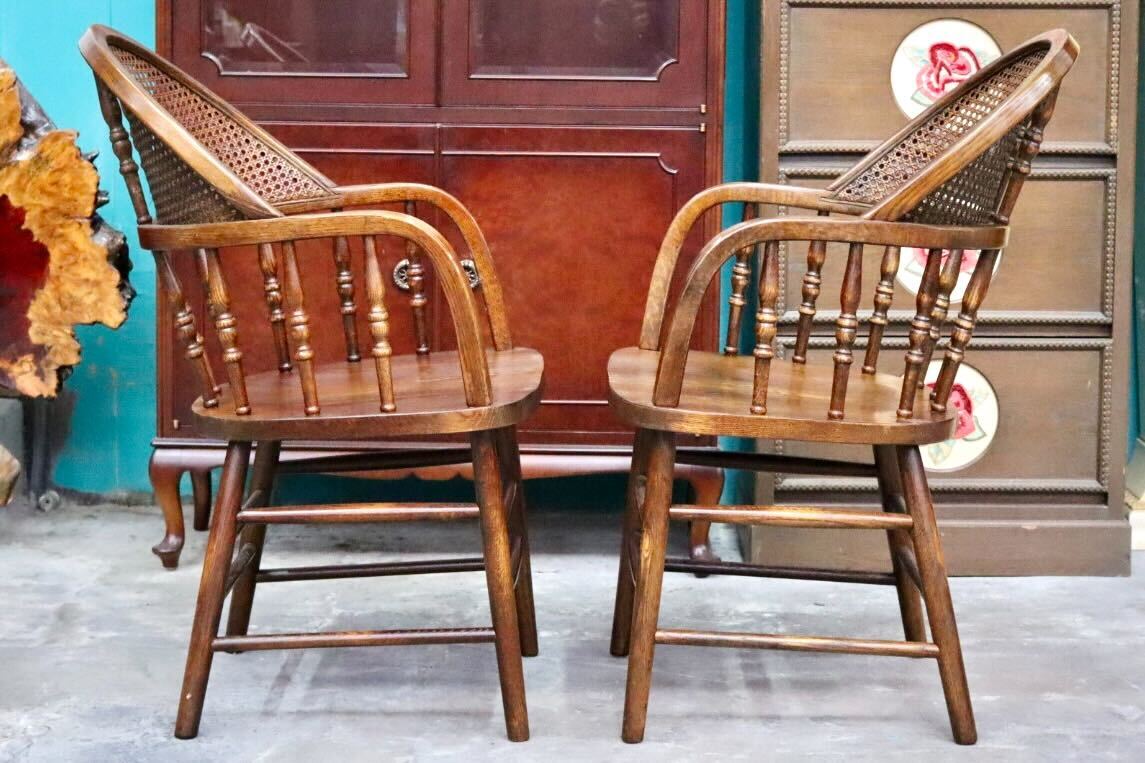 GMIH321A○Shin Lee / シンリー ダイニングチェア アームチェア 椅子 2脚セット 籐 ラタン 木製 オーク材 ウィンザーチェア クラシック