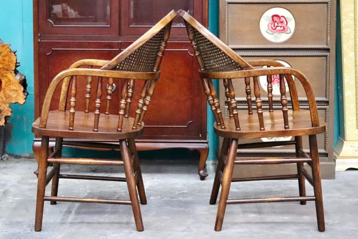 GMIH321A○Shin Lee / シンリー ダイニングチェア アームチェア 椅子 2脚セット 籐 ラタン 木製 オーク材 ウィンザーチェア クラシック