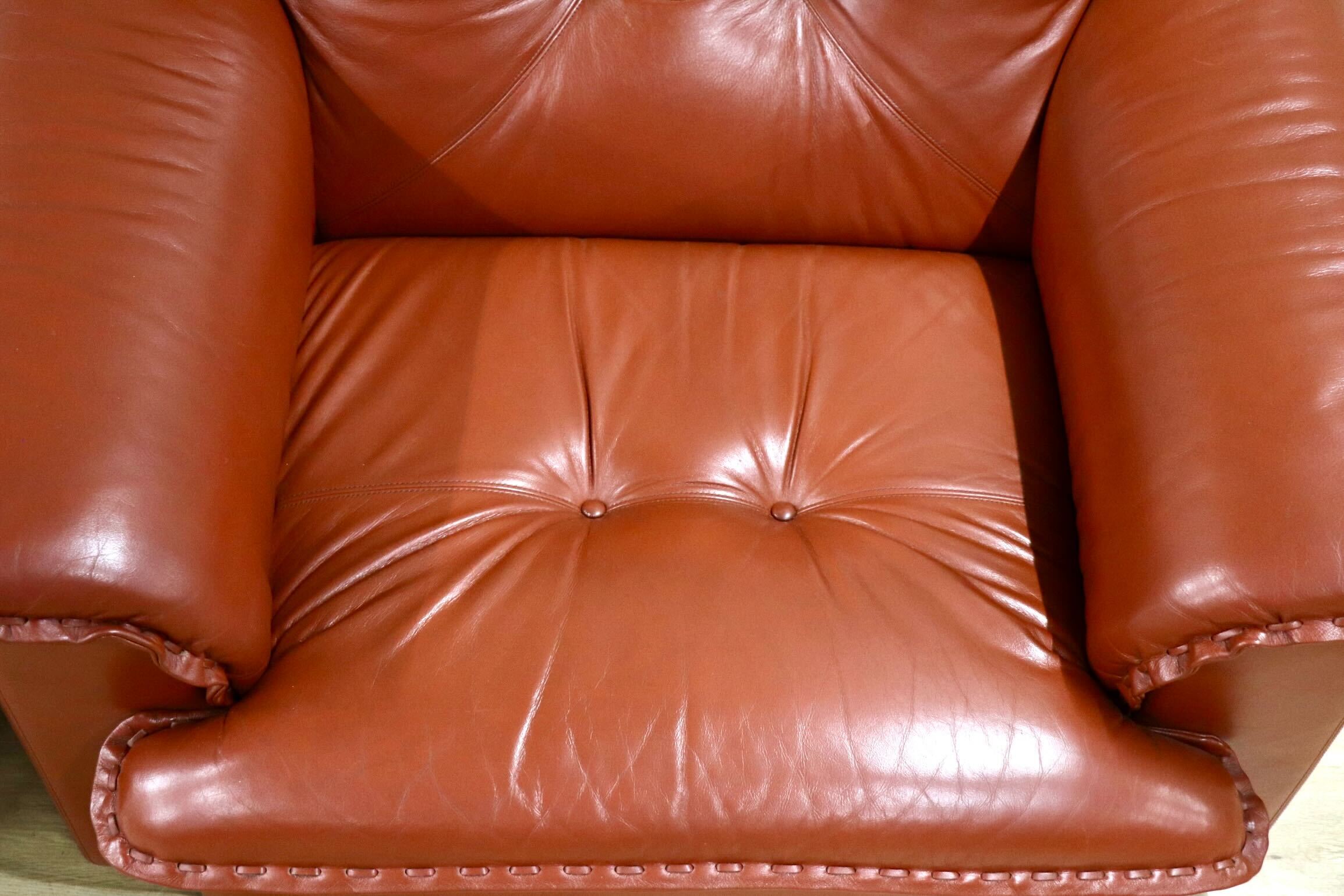 GMJS14B○冨士ファニチア / FUJI FURNITURE ラウンジチェア オットマン 本革 日本製 ヴィンテージ ラウンジソファ ジャパニーズモダン 稀少