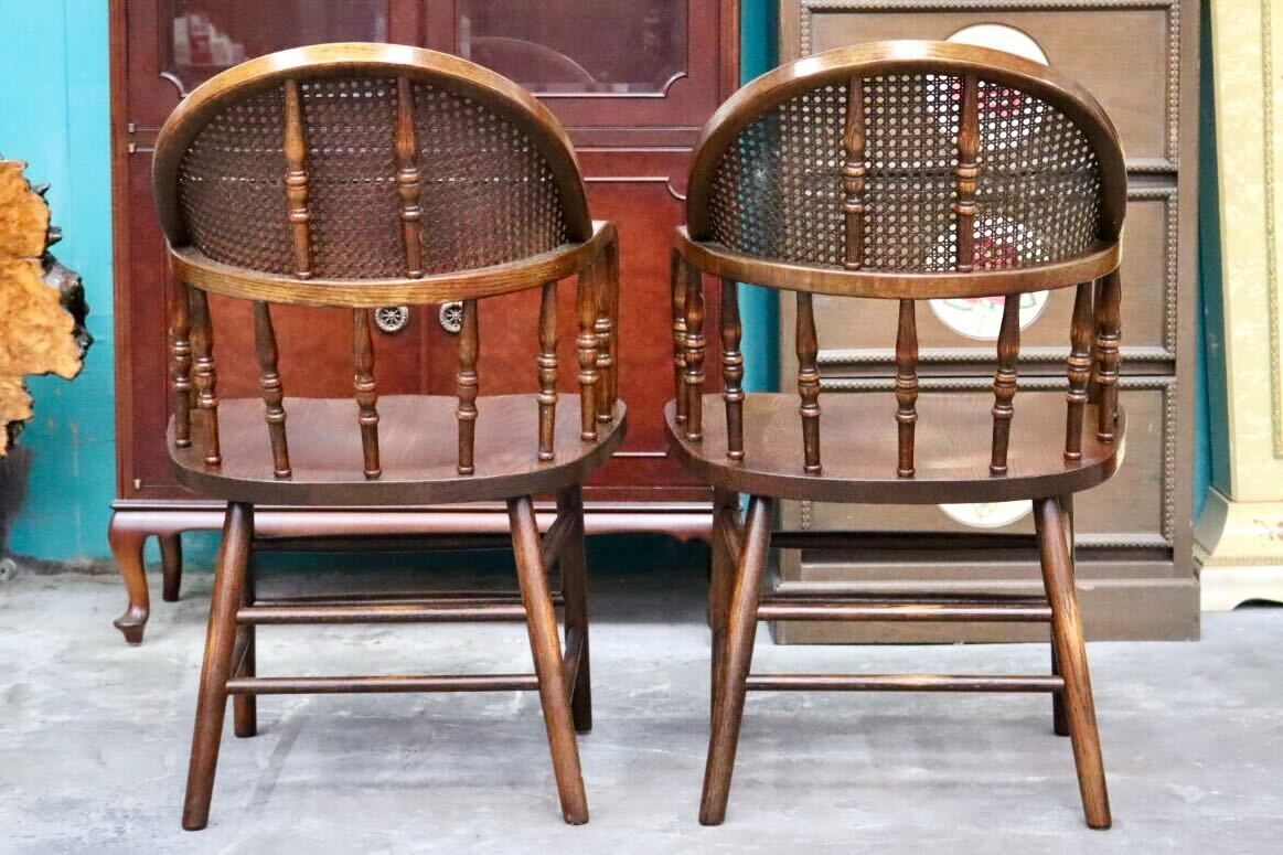 GMIH321A○Shin Lee / シンリー ダイニングチェア アームチェア 椅子 2脚セット 籐 ラタン 木製 オーク材 ウィンザーチェア クラシック