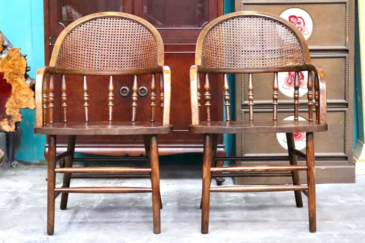 GMIH321A○Shin Lee / シンリー ダイニングチェア アームチェア 椅子 2脚セット 籐 ラタン 木製 オーク材 ウィンザーチェア クラシック