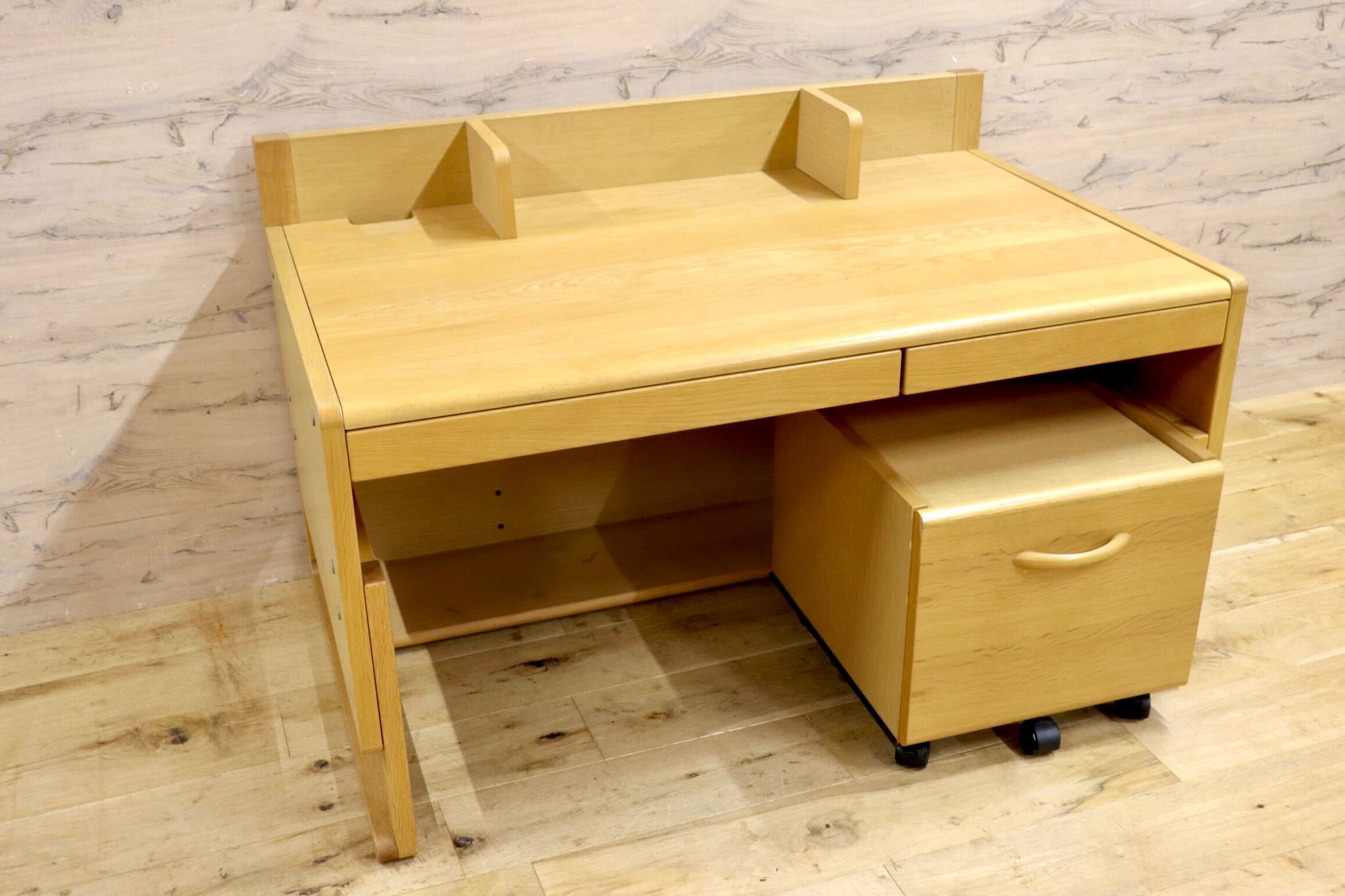 GMIS351○karimoku / カリモク ベネッセ 学び成長デスク 学習机 勉強机 高さ調整 デスク 袖机 ワゴン 国産家具 シンプル ナチュラル