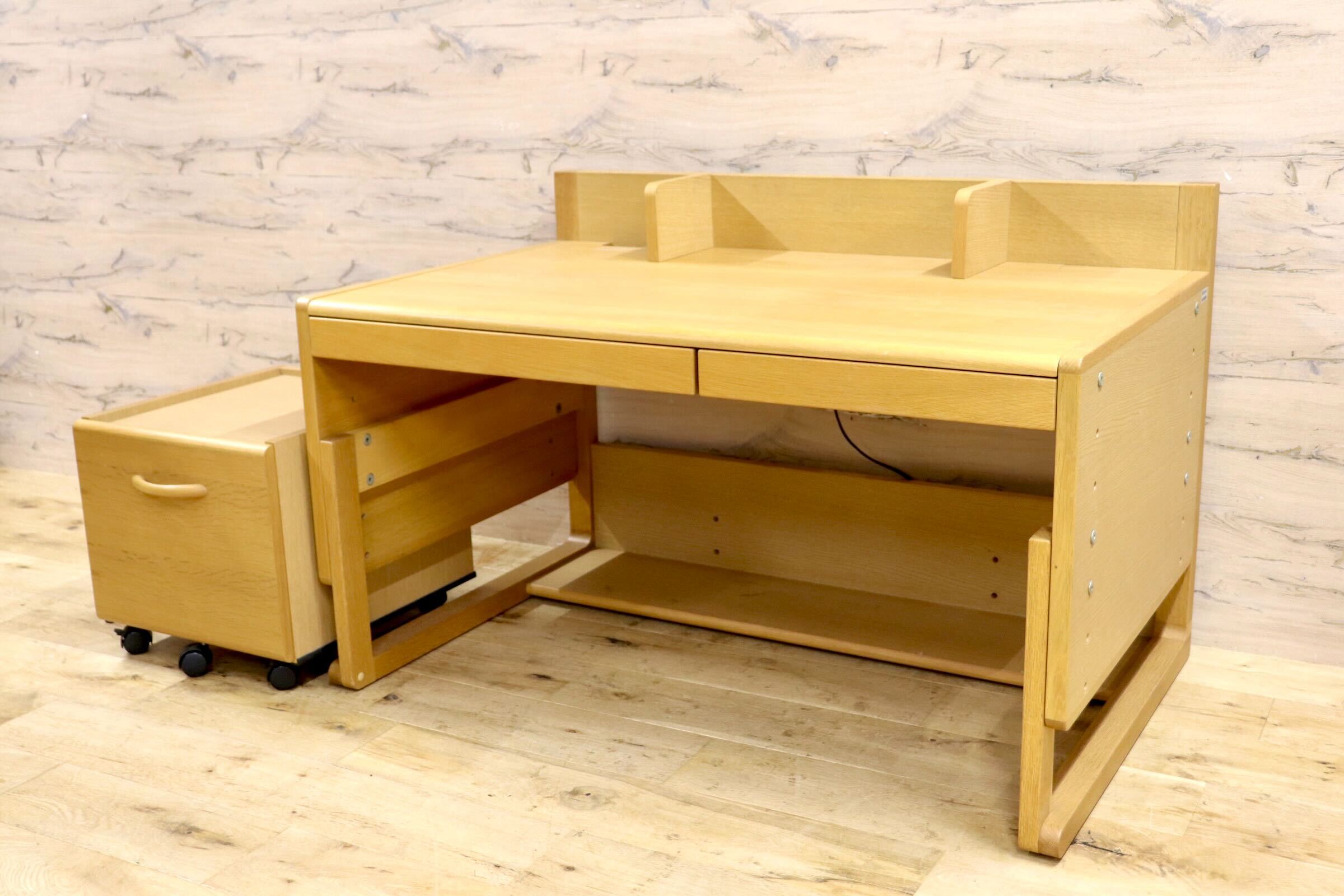 GMIS351○karimoku / カリモク ベネッセ 学び成長デスク 学習机 勉強机 高さ調整 デスク 袖机 ワゴン 国産家具 シンプル ナチュラル