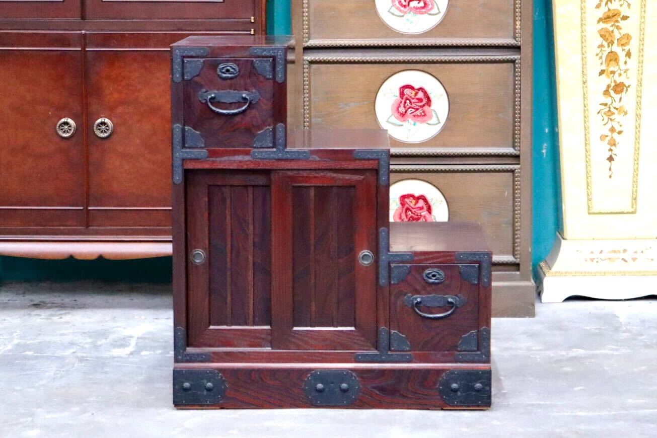 GMIH321C○筑後民芸 階段箪笥 両面 時代箪笥 和家具 和モダン 和室 座敷 古民家 チェスト 整理箪笥 引き出し収納 アンティーク レトロ