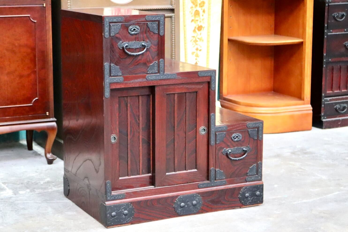 GMIH321C○筑後民芸 階段箪笥 両面 時代箪笥 和家具 和モダン 和室 座敷 古民家 チェスト 整理箪笥 引き出し収納 アンティーク レトロ