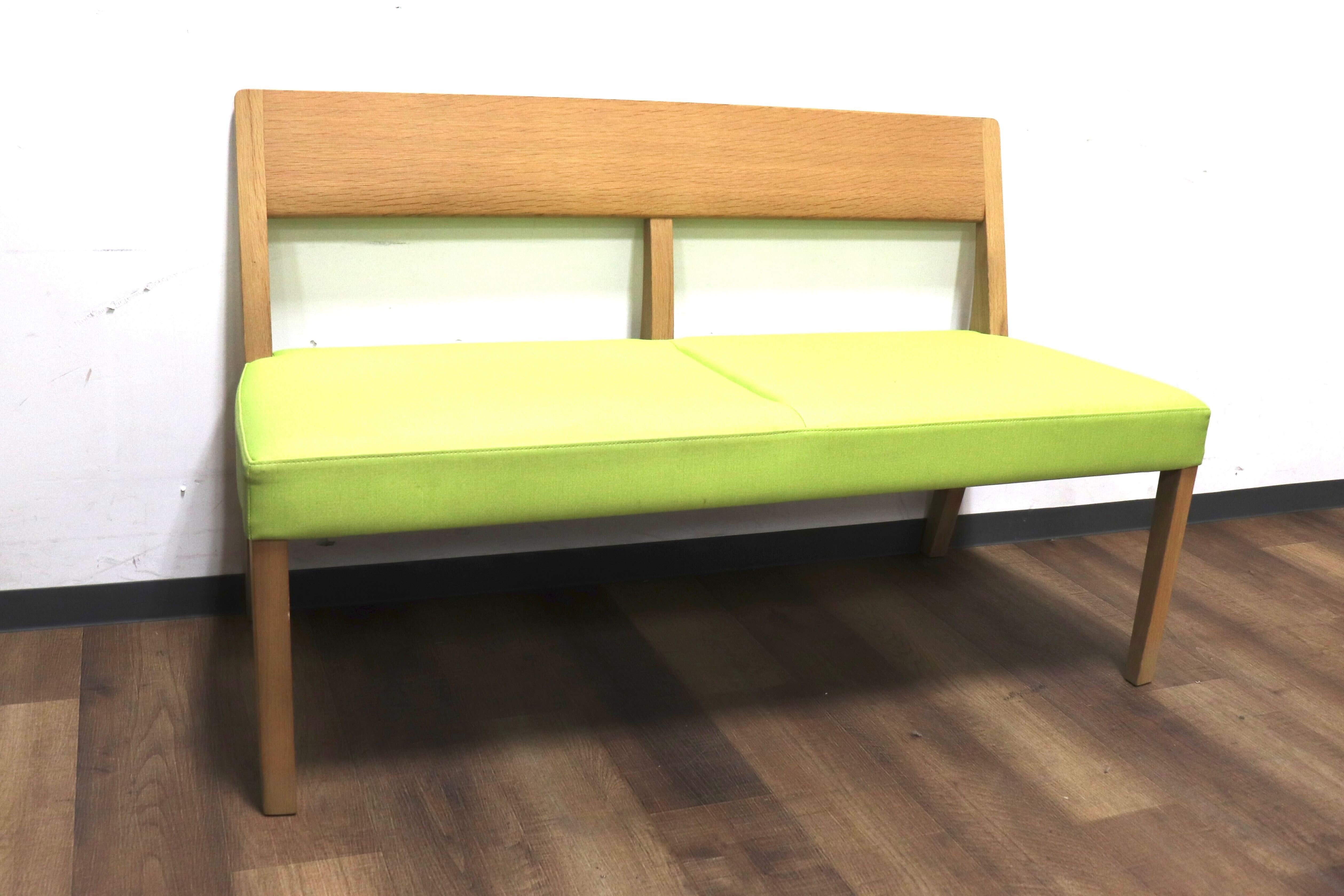 GMHK283A○karimoku / カリモク CU4712 ダイニングベンチ 2人掛けチェア 食卓椅子 木製 ベンチ 合皮 ライムグリーン 国産家具 定価約8.6万