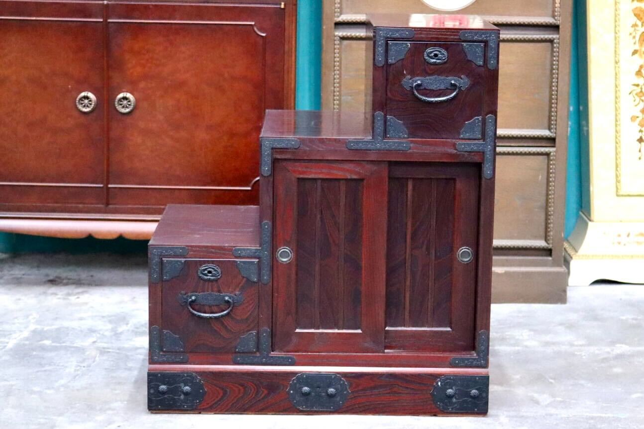 GMIH321C○筑後民芸 階段箪笥 両面 時代箪笥 和家具 和モダン 和室 座敷 古民家 チェスト 整理箪笥 引き出し収納 アンティーク レトロ