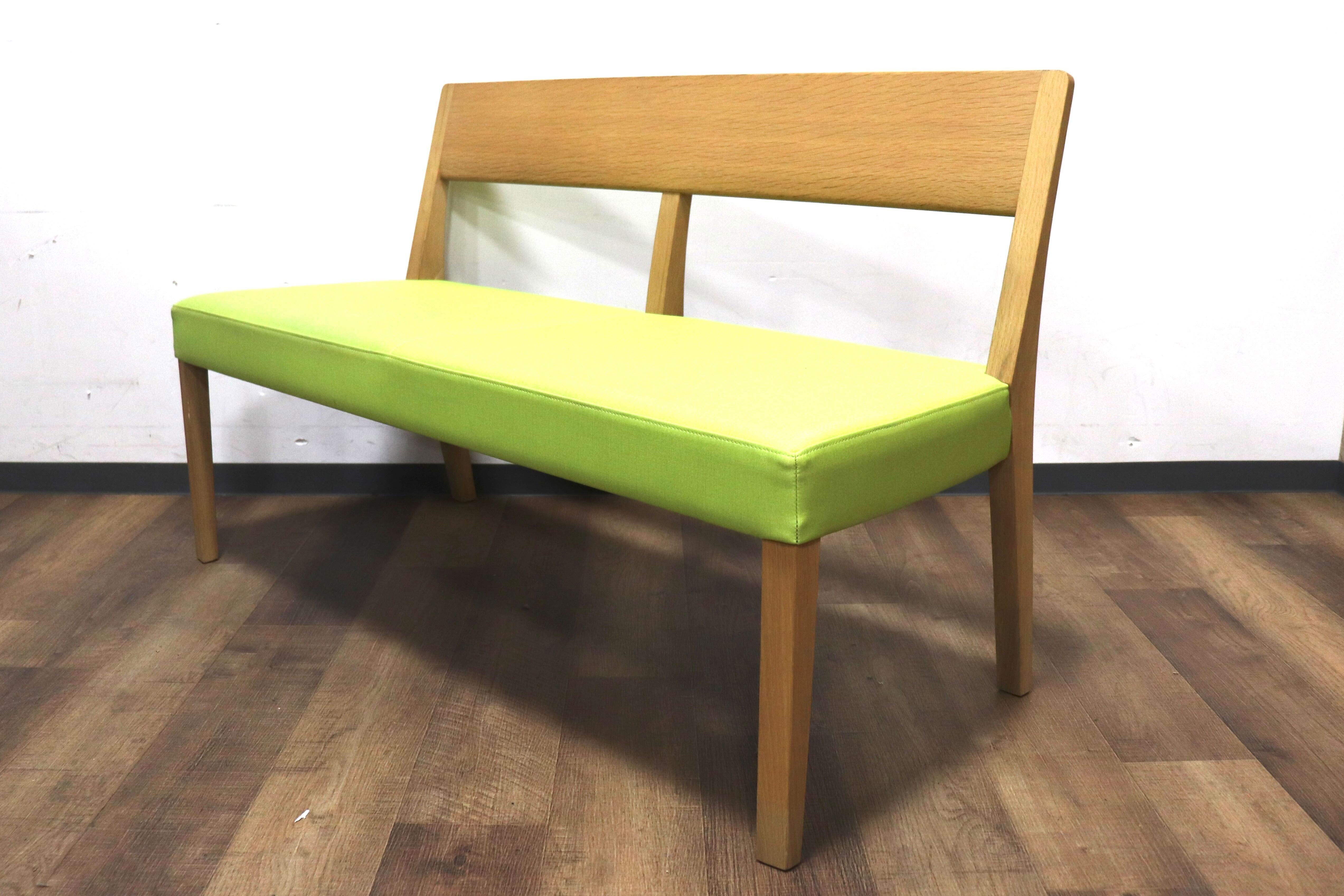 GMHK283A○karimoku / カリモク CU4712 ダイニングベンチ 2人掛けチェア 食卓椅子 木製 ベンチ 合皮 ライムグリーン 国産家具 定価約8.6万