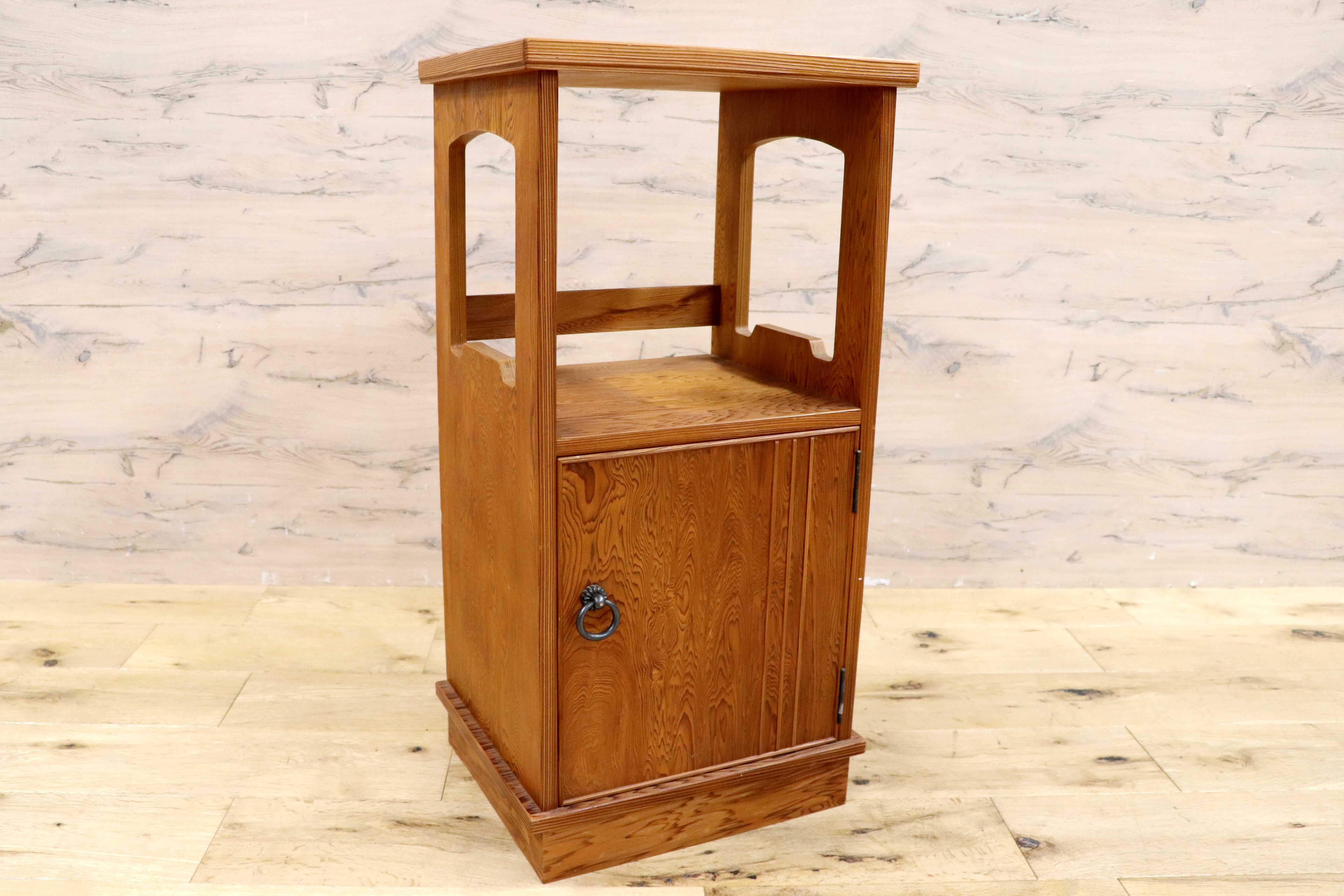 GMIH285A○世界遺産屋久杉 稀少 木製 電話台 和家具 和モダン レトロ 収納家具 花台 キャビネット サイドテーブル アンティーク