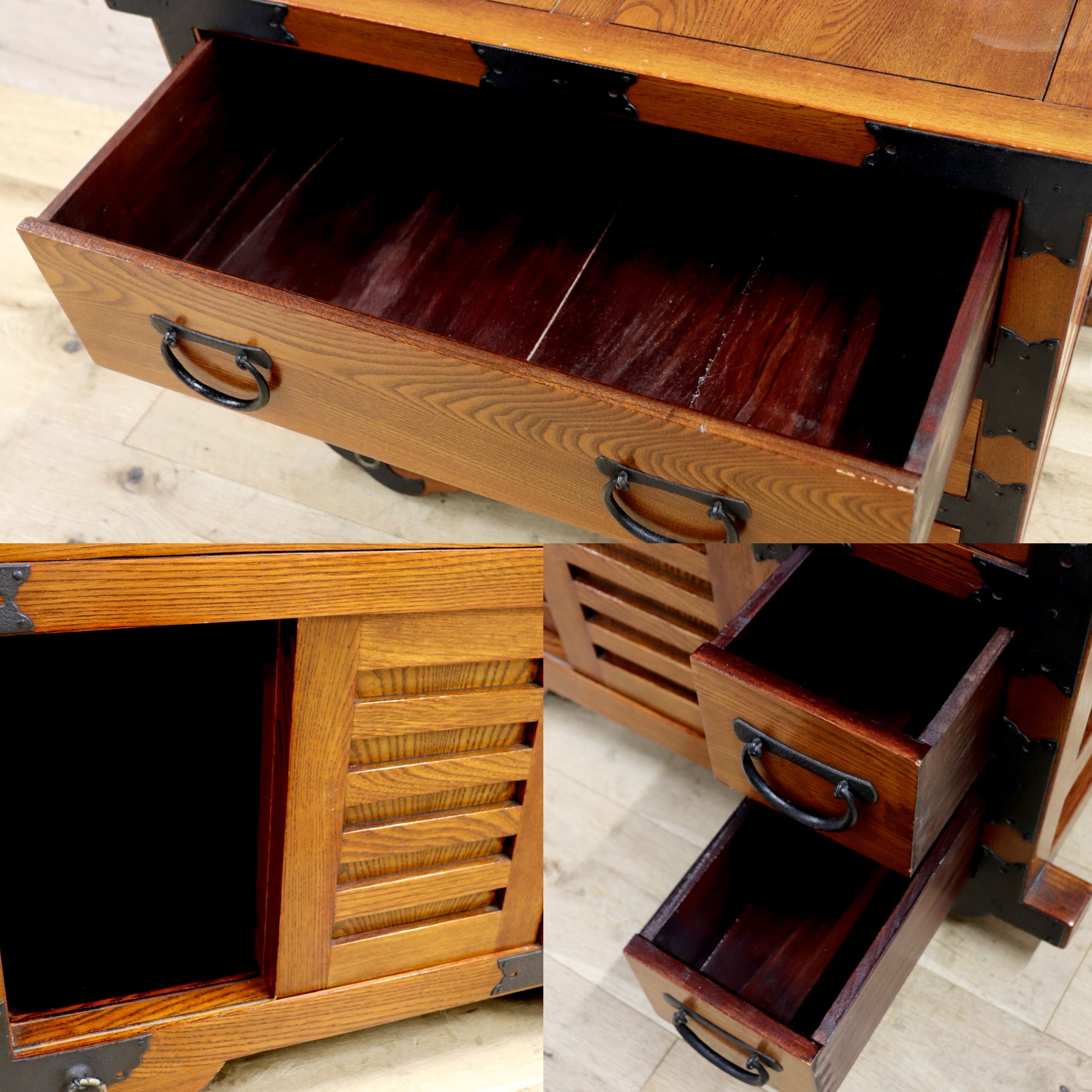 GMIK778○車箪笥 チェスト 整理箪笥 和モダン 古民家 レトロ 和家具 収納 引き出し 戸棚 アンティーク ヴィンテージ