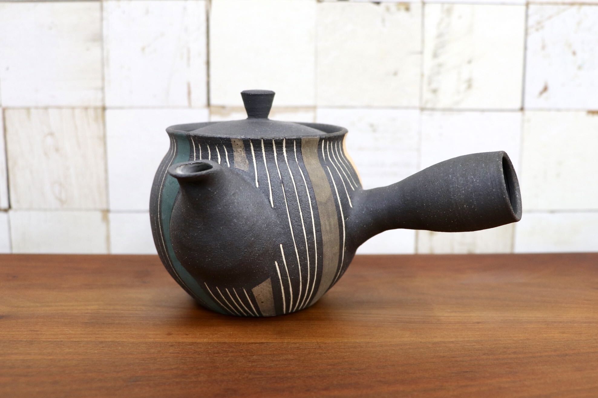 GMJO129B〇市野悟窯 市野哲次 丹波焼 彩色線象嵌 急須 陶器 現代陶芸 作家物